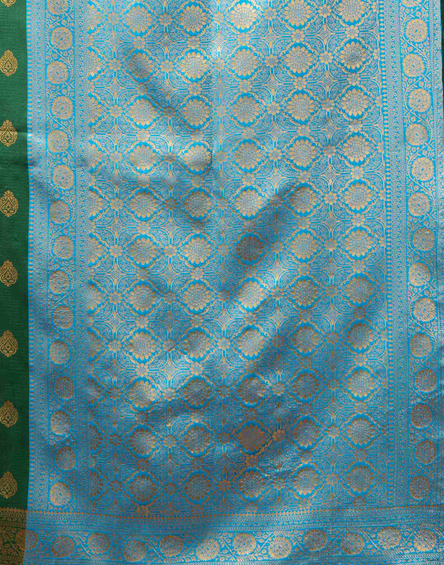 Dark Green Silk Woven Banarasi Saree - Image 7