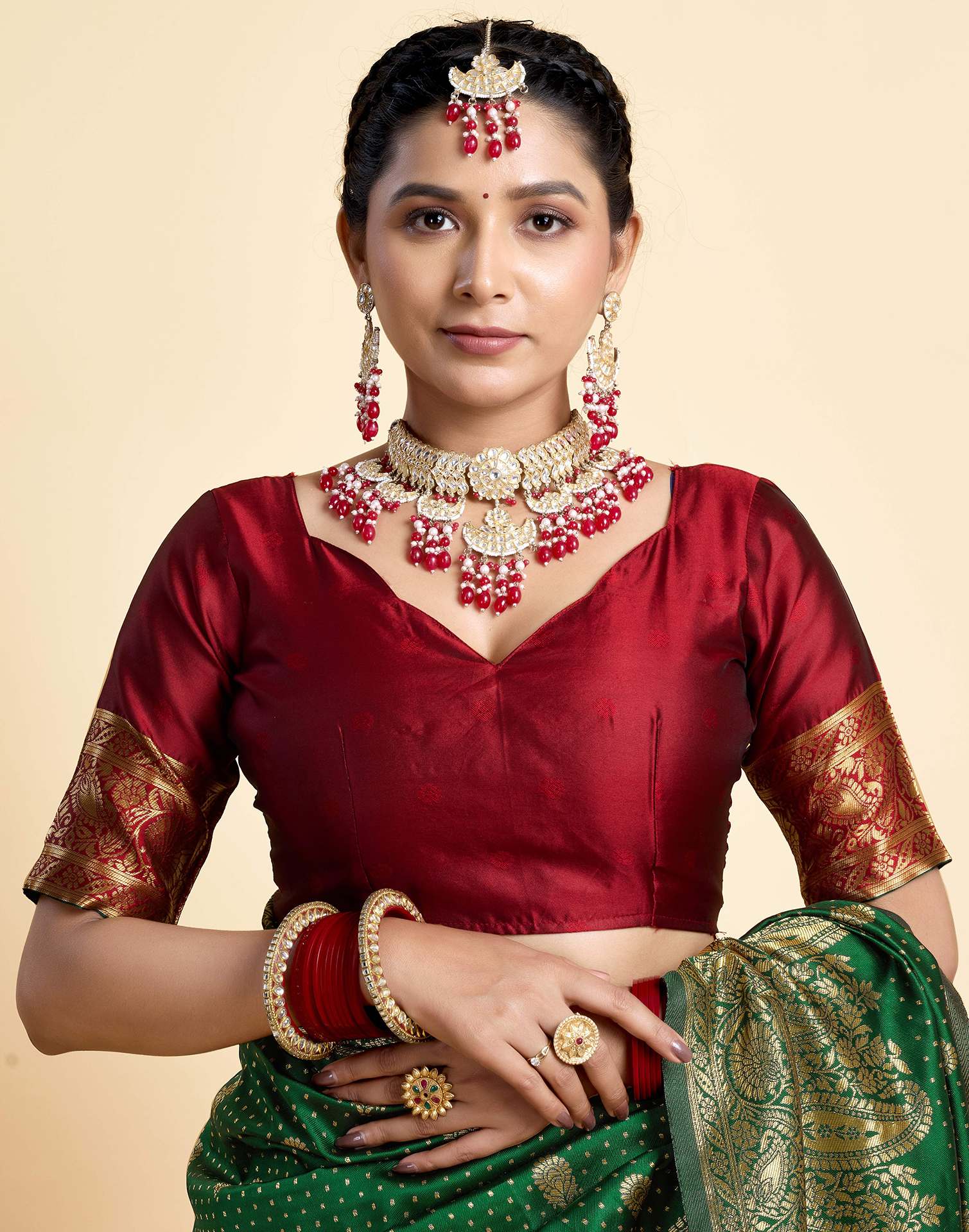 Dark Green Silk Woven Banarasi Saree - Image 9