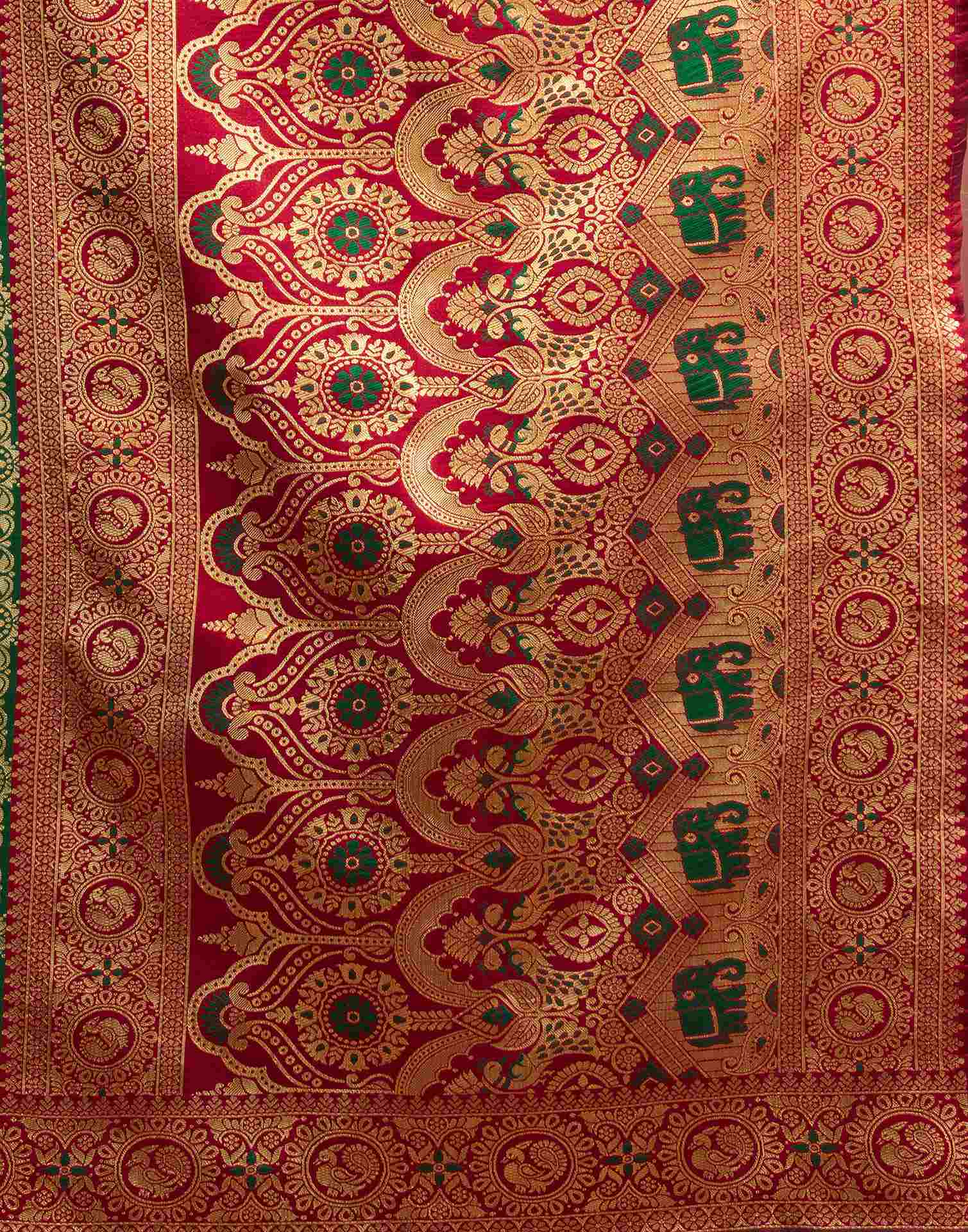 Dark Green Silk Woven Banarasi Saree - Image 7
