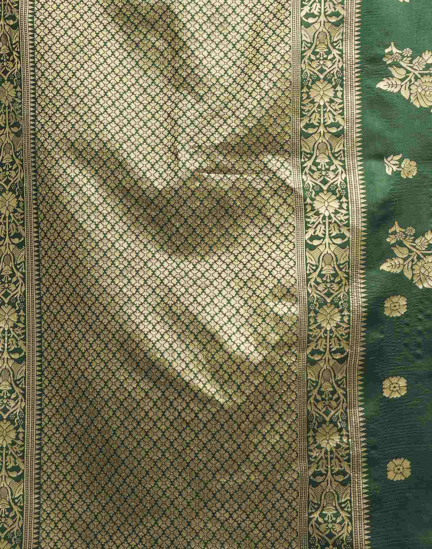 Dark Green Silk Woven Banarasi Saree - Image 7