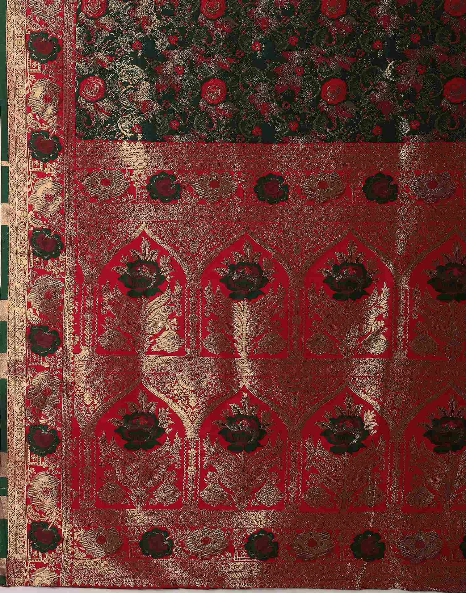 Dark Green Silk Woven Banarasi Saree - Image 9