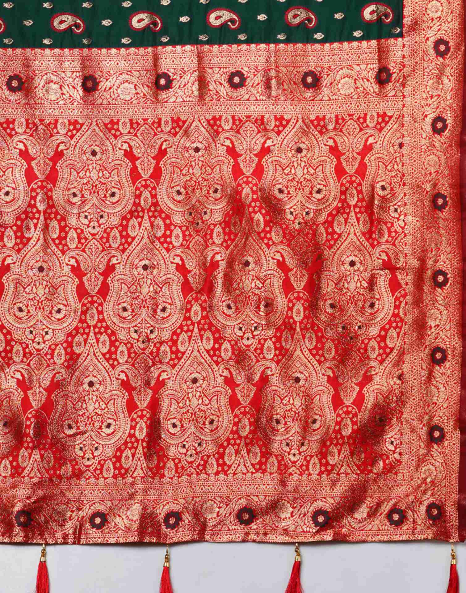 Dark Green Silk Woven Banarasi Saree - Image 8