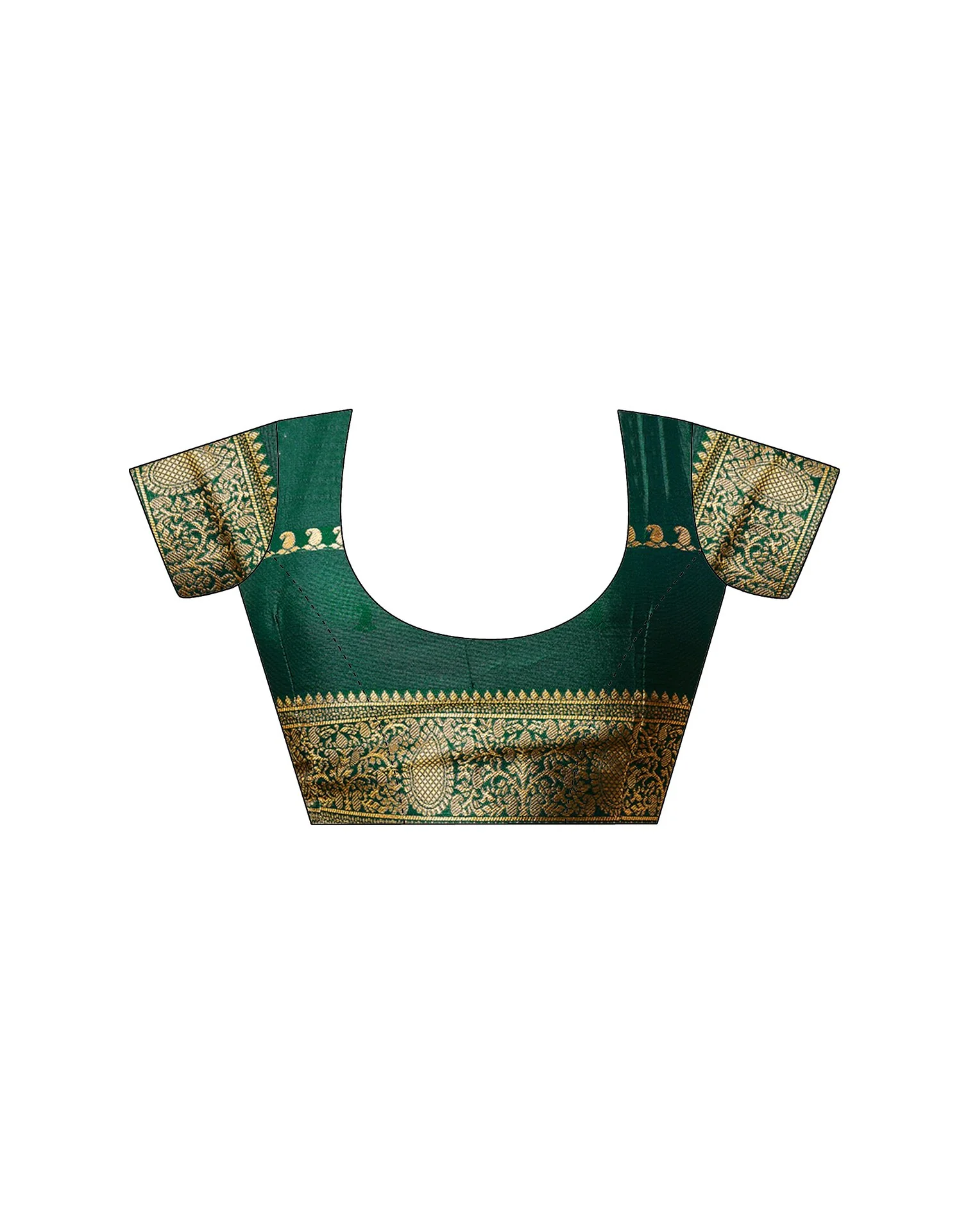 Dark Green Silk Woven Banarasi Saree - Image 9