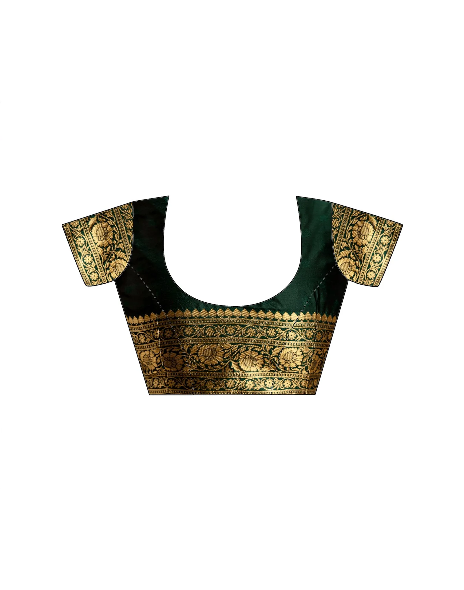 Dark Green Silk Woven Banarasi Saree - Image 11