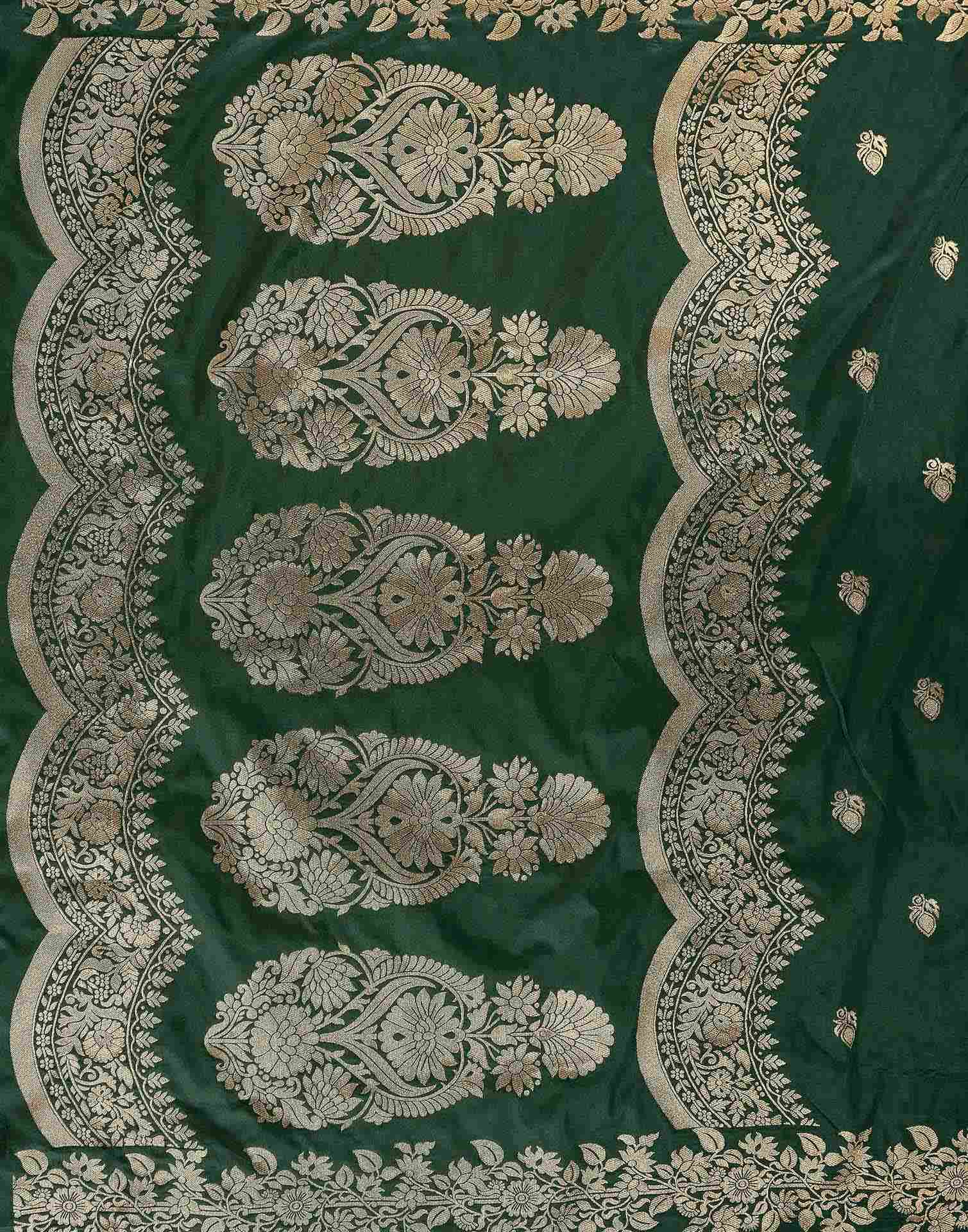 Dark Green Silk Woven Banarasi Saree - Image 8