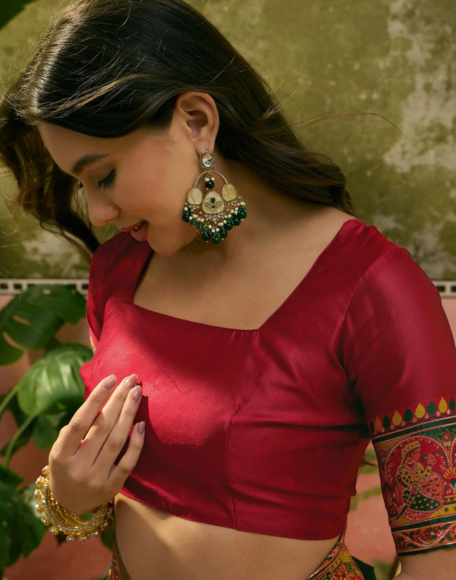 Dark Green Silk Woven Kalamkari Saree - Image 8
