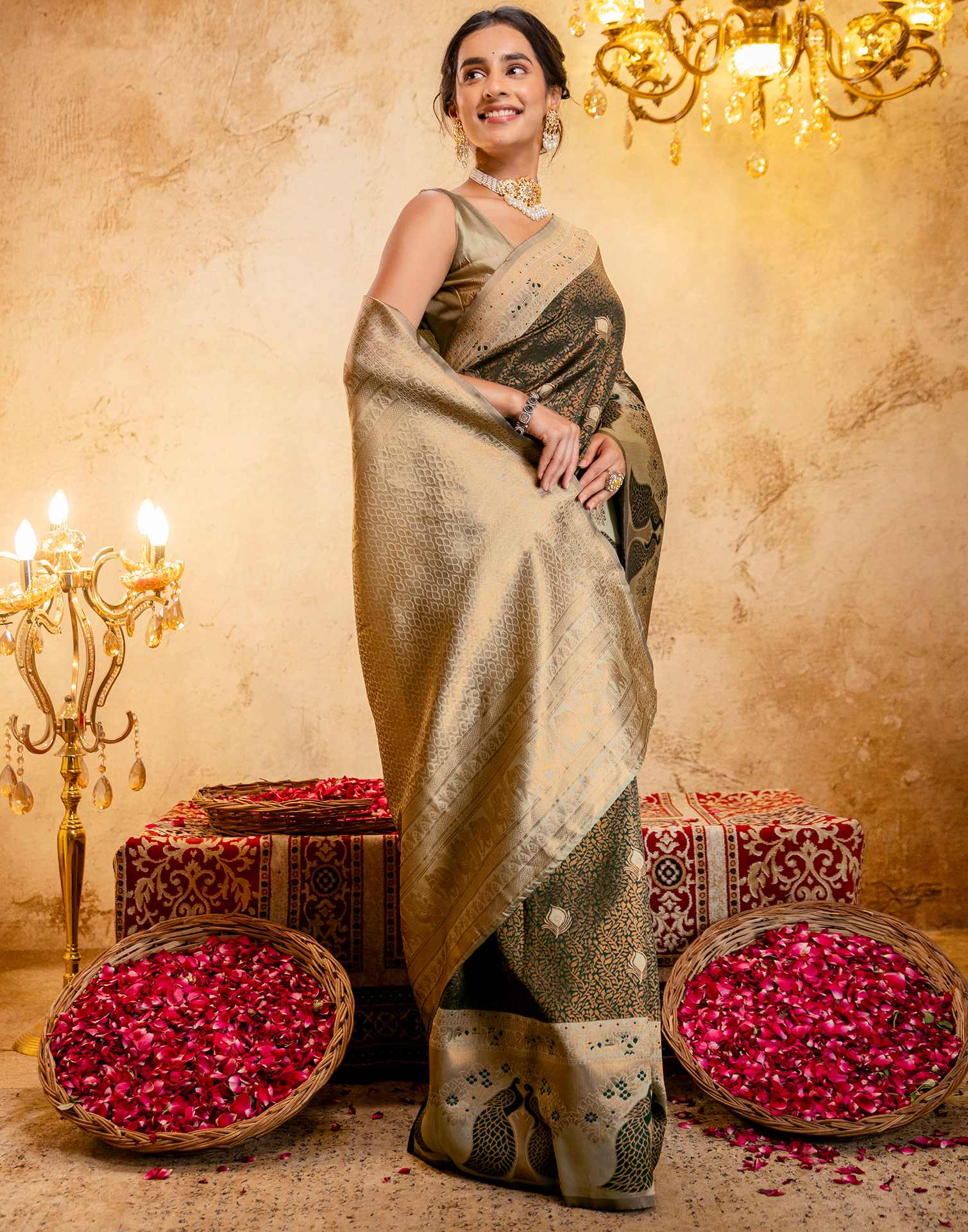 Dark Green Silk Woven Kanjivaram Saree - Image 6