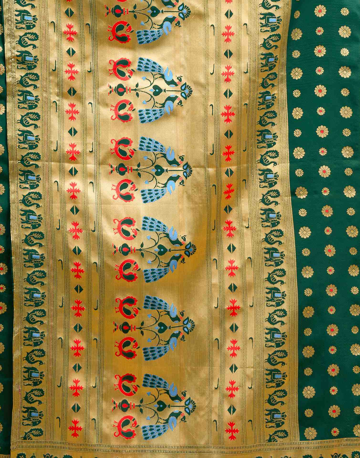 Dark Green Silk Woven Paithani Saree - Image 8