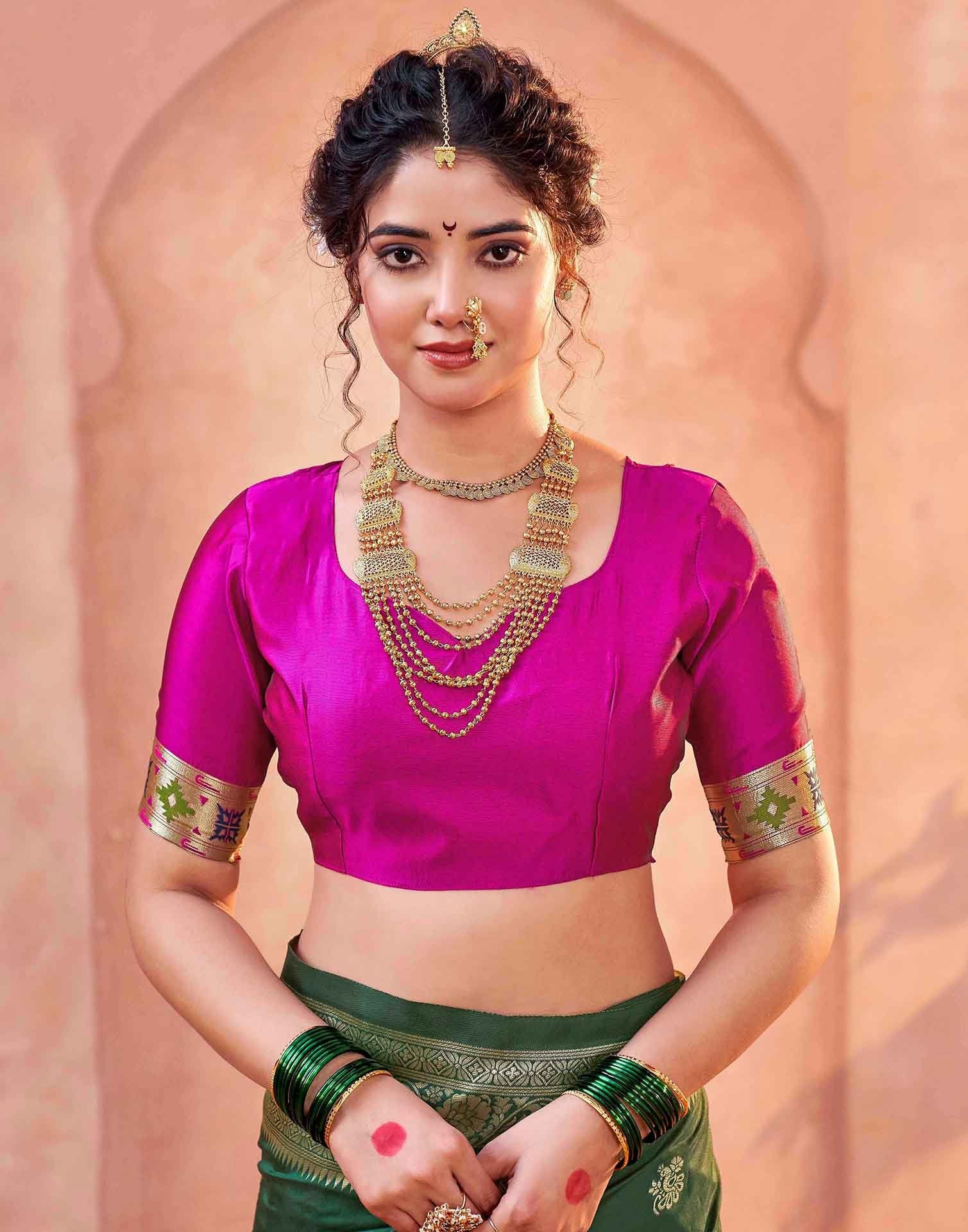 Dark Green Silk Woven Paithani Saree - Image 7