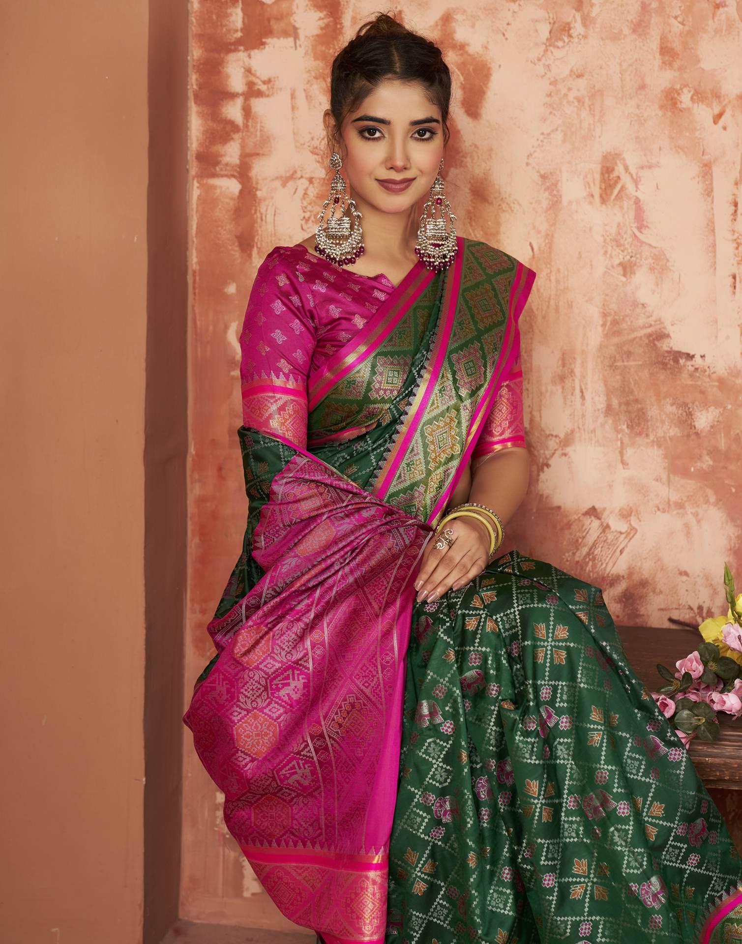 Dark Green Silk Woven Patola Saree - Image 6