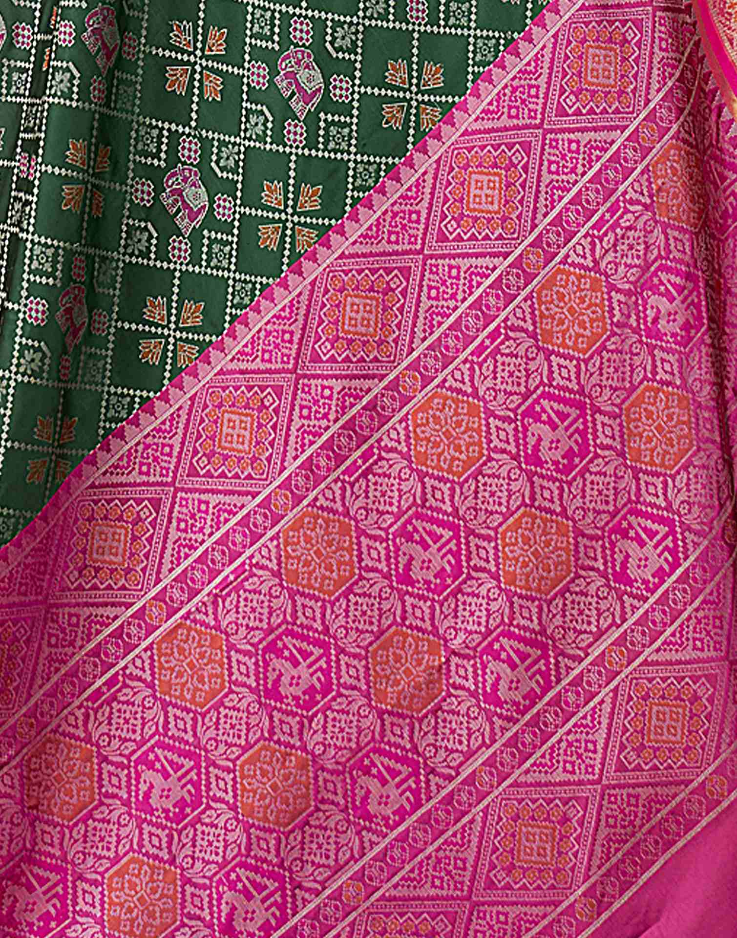 Dark Green Silk Woven Patola Saree - Image 8
