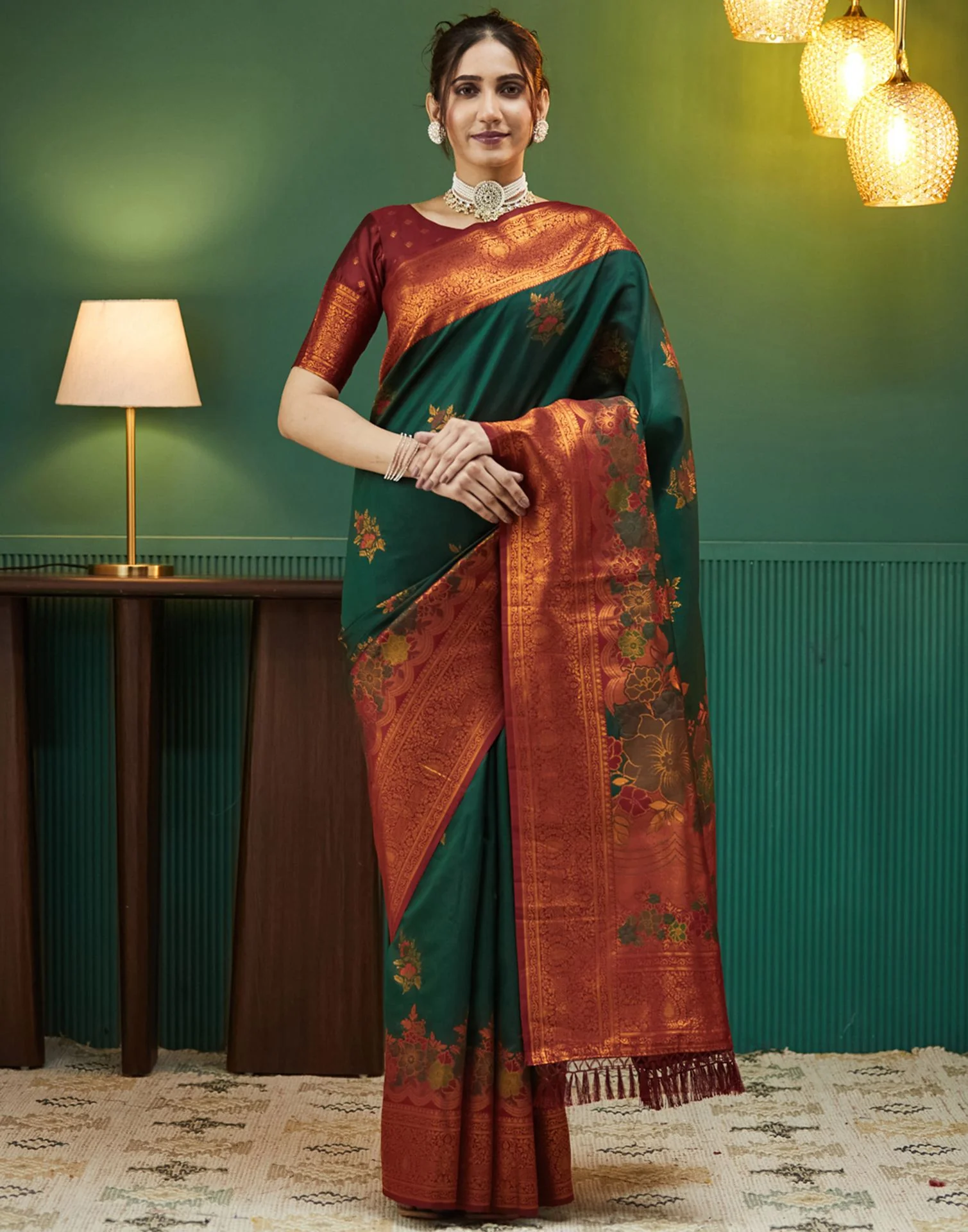 Dark Green Silk Woven Saree