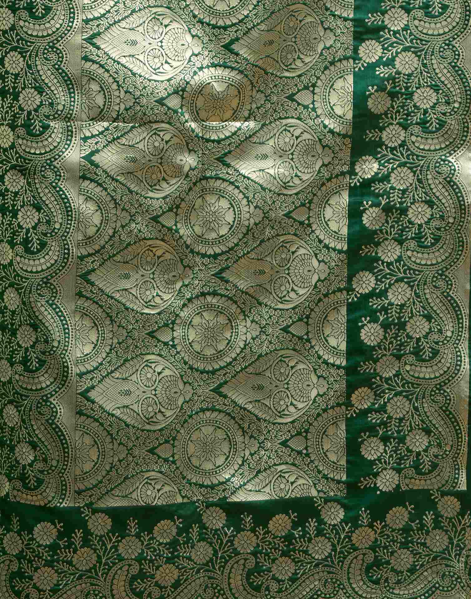 Dark Green Silk Woven Banarasi Saree - Image 7