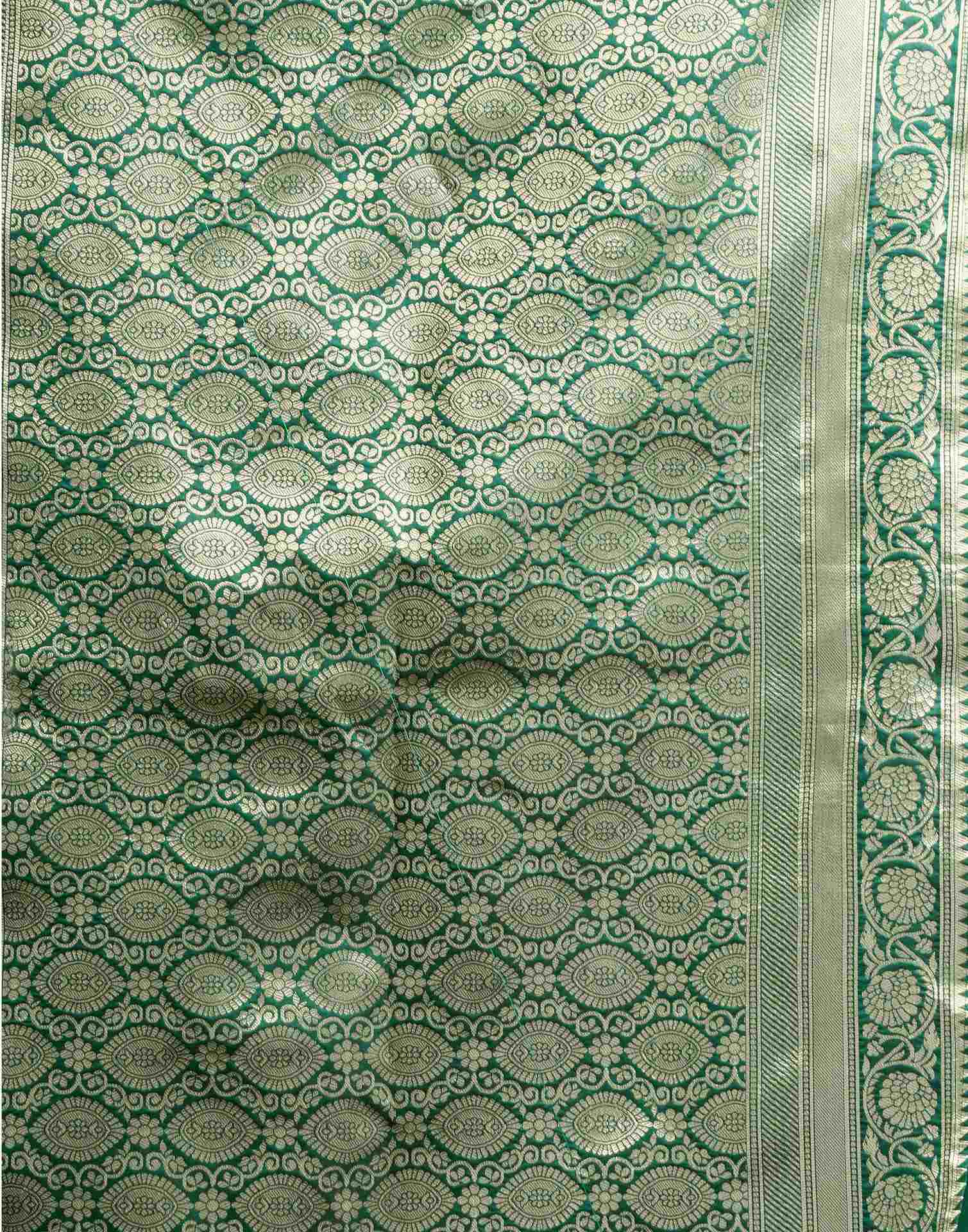 Dark Green Silk Woven Banarasi Saree - Image 7