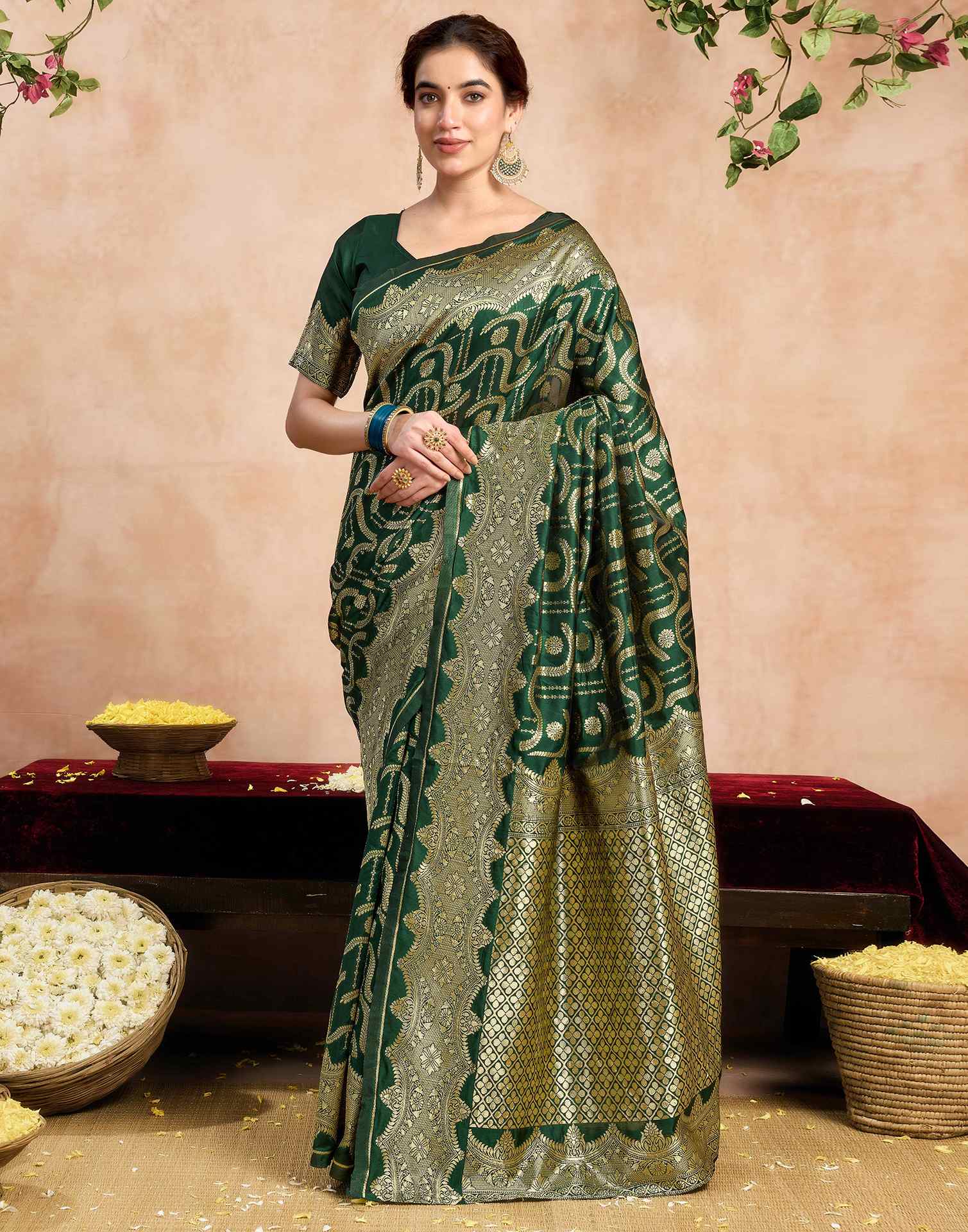 Dark Green Silk Woven Banarasi Saree
