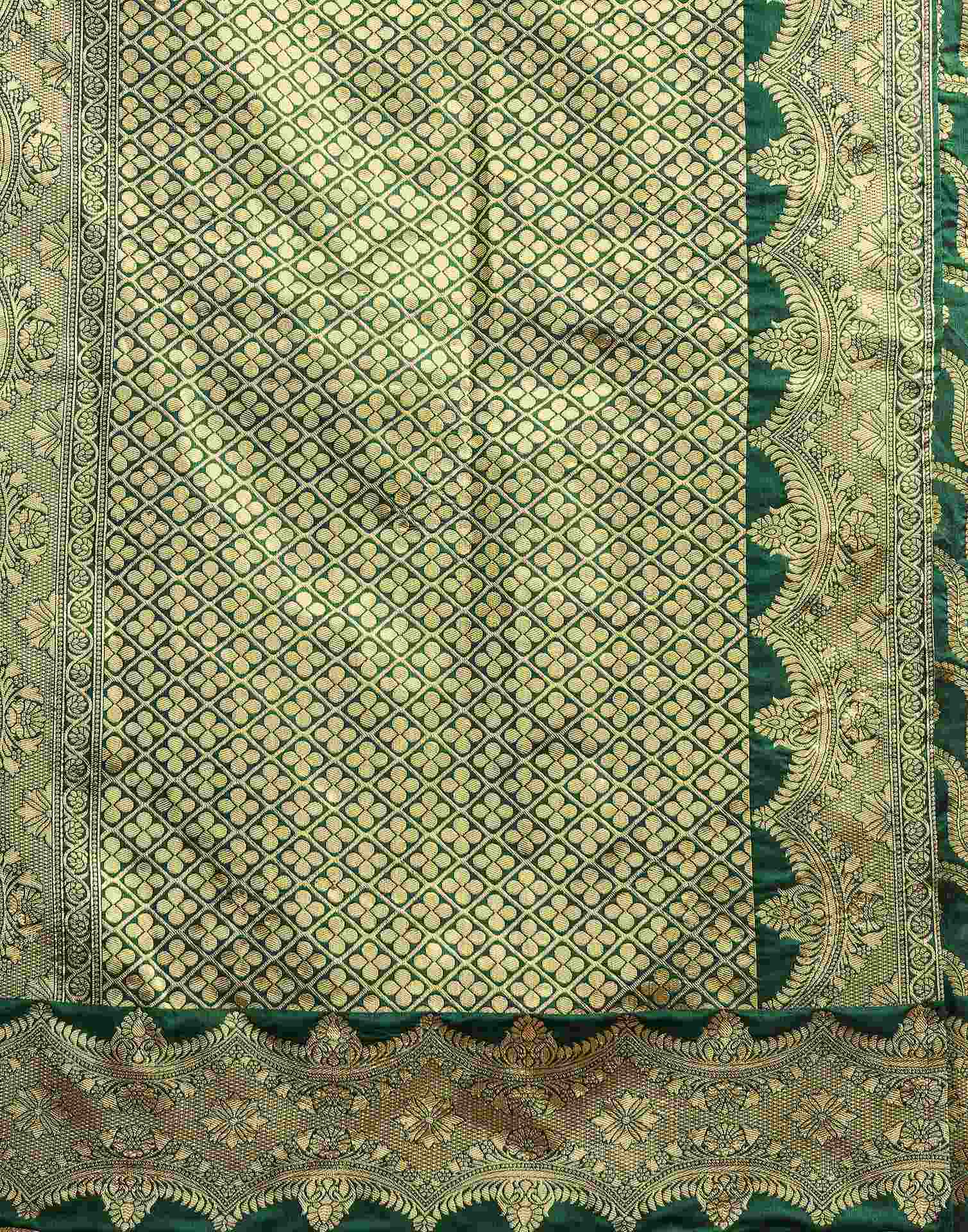 Dark Green Silk Woven Banarasi Saree - Image 8