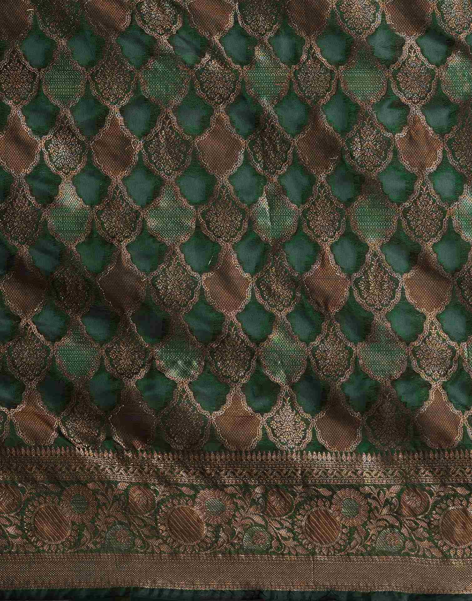 Dark Green Silk Woven Saree - Image 10