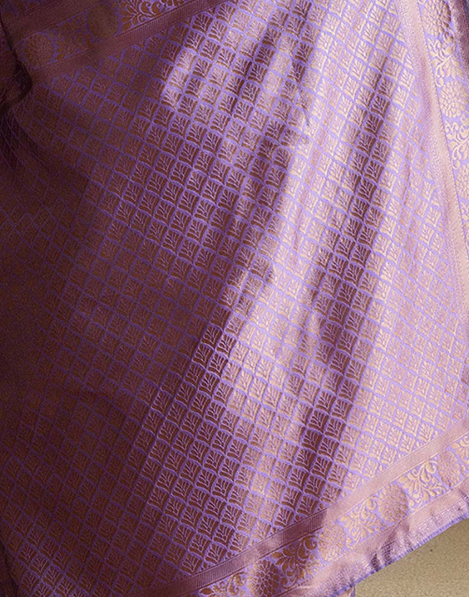 Dark Lavender Silk Woven Banarasi Saree - Image 10