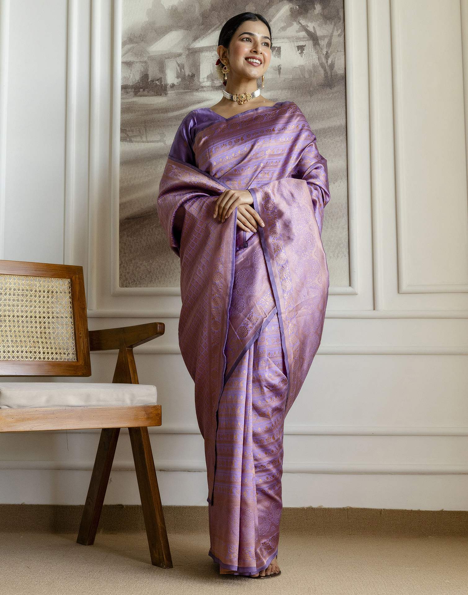 Dark Lavender Silk Woven Banarasi Saree - Image 5