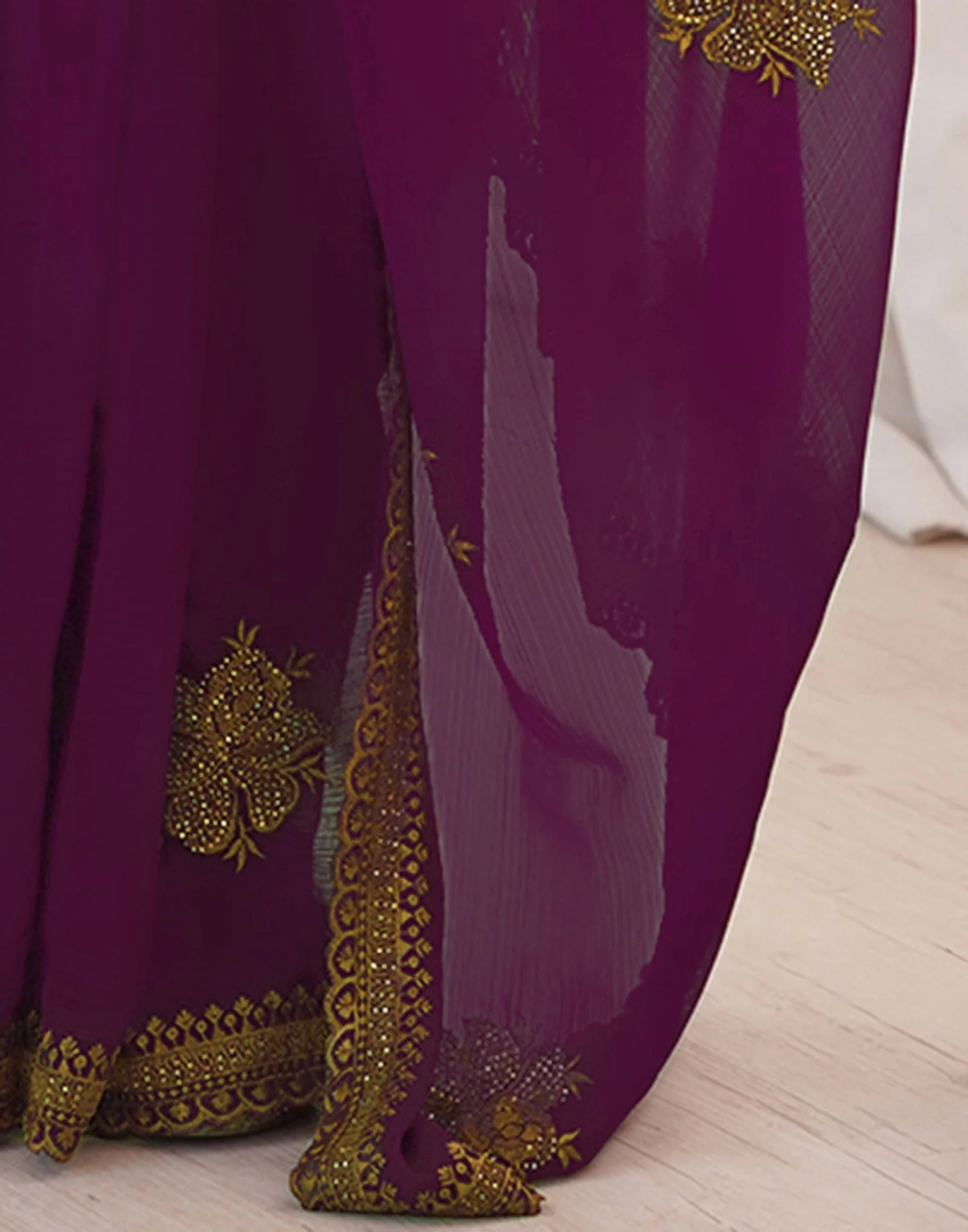 Dark Magenta Georgette Embroidery Saree - Image 9