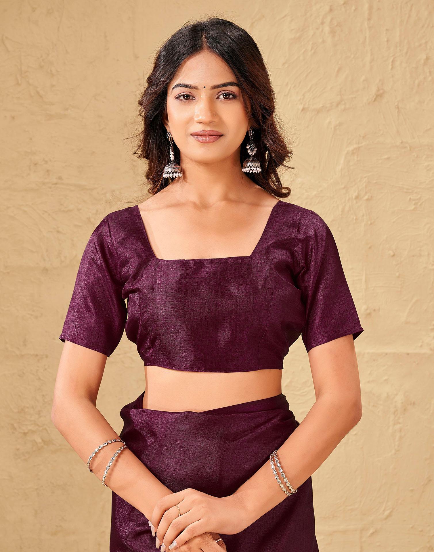 Dark Magenta Khadi Floral Printed Saree - Image 8
