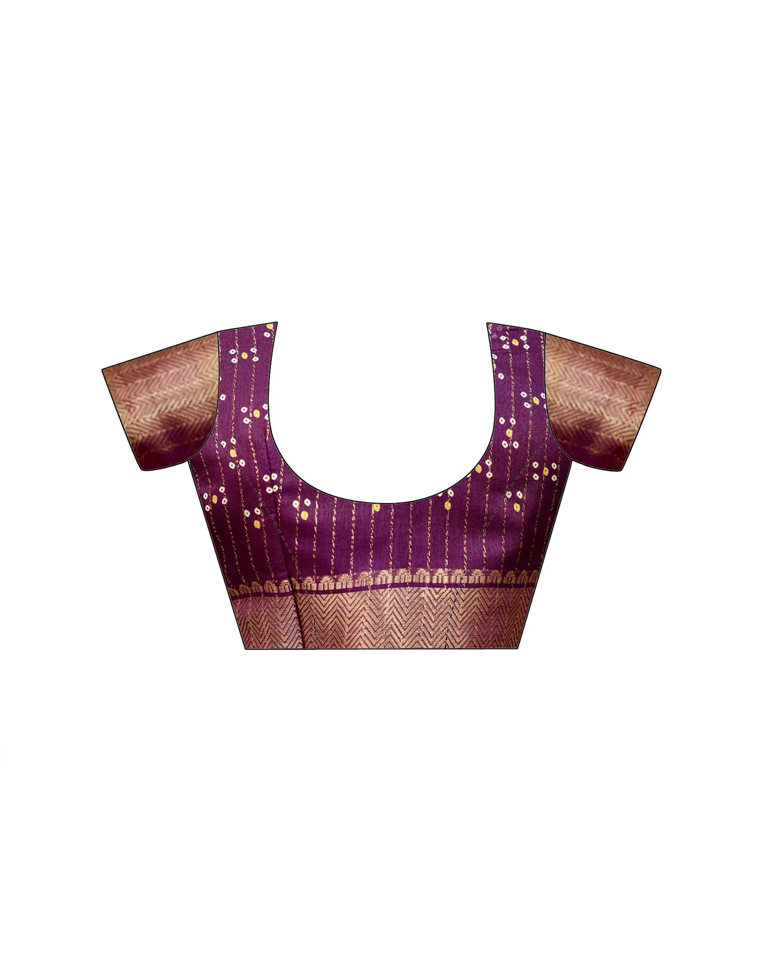 Dark Magenta Silk Bandhani Printed Zari Stripe SareeĀ - Image 13