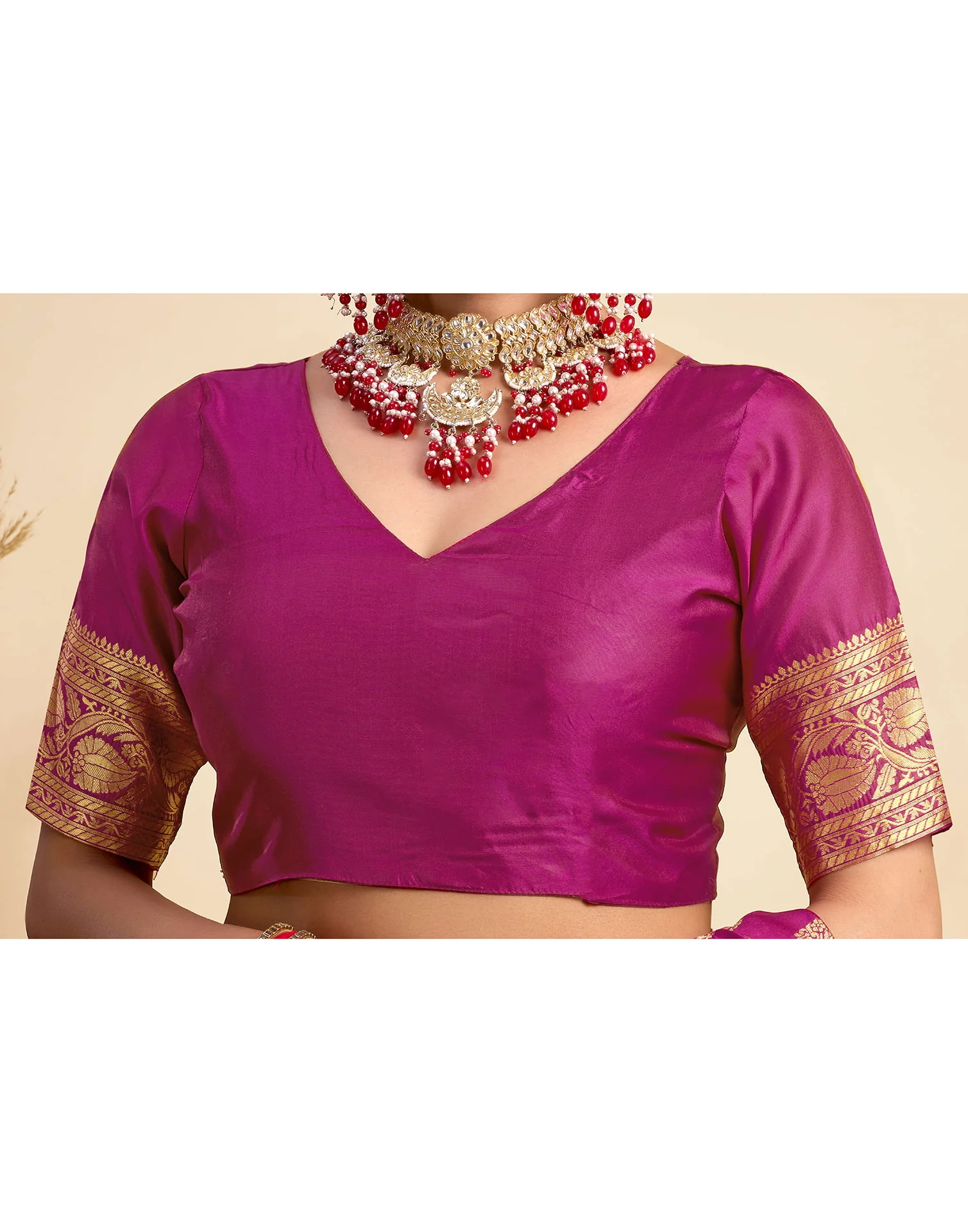 Dark Magenta Silk Woven Banarasi Saree - Image 7