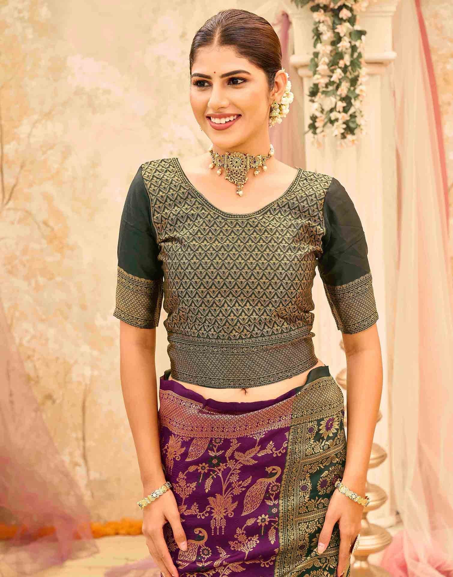 Dark Magenta Silk Woven Banarasi Saree - Image 8