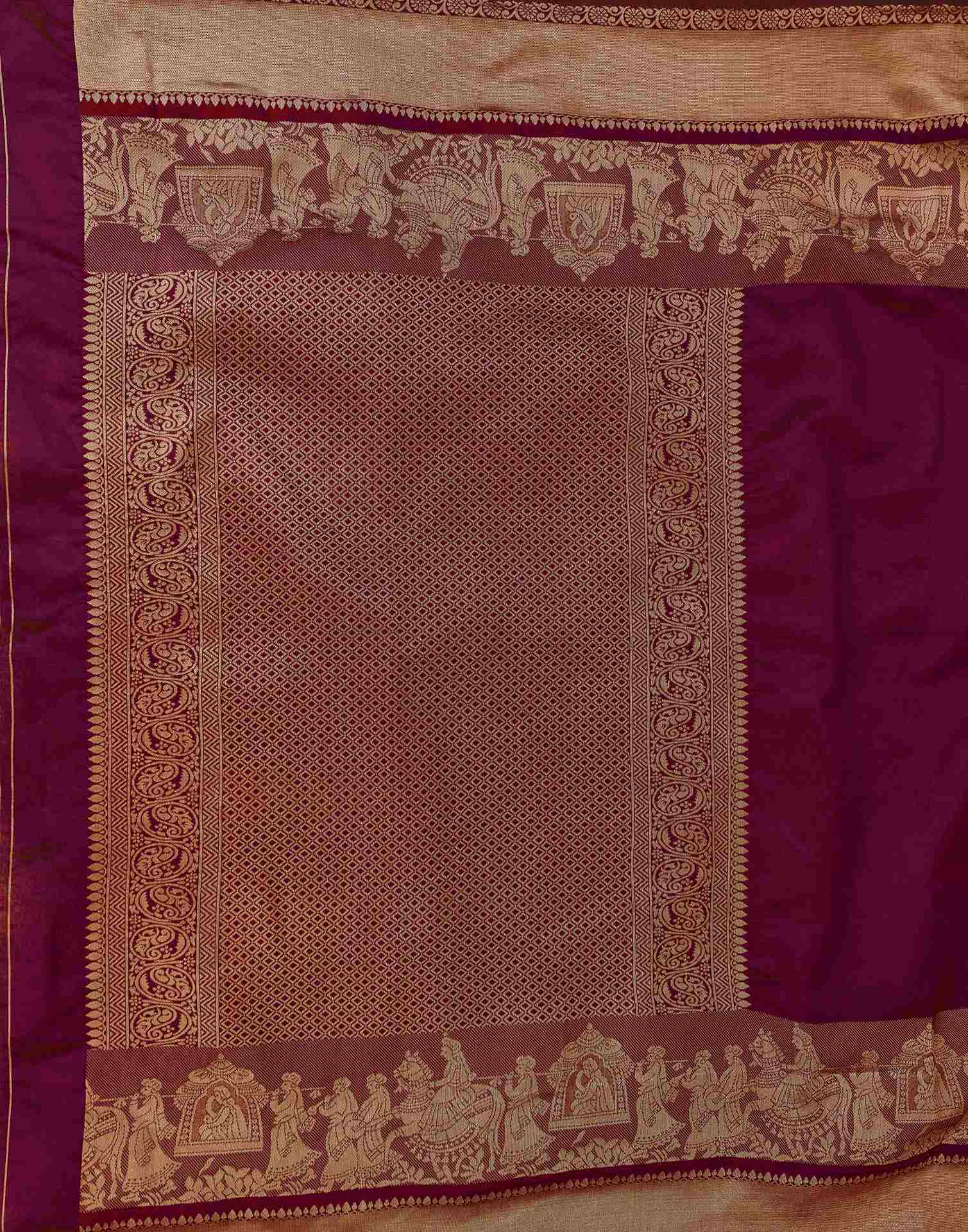 Dark Magenta Silk Woven Kanjivaram Saree - Image 7