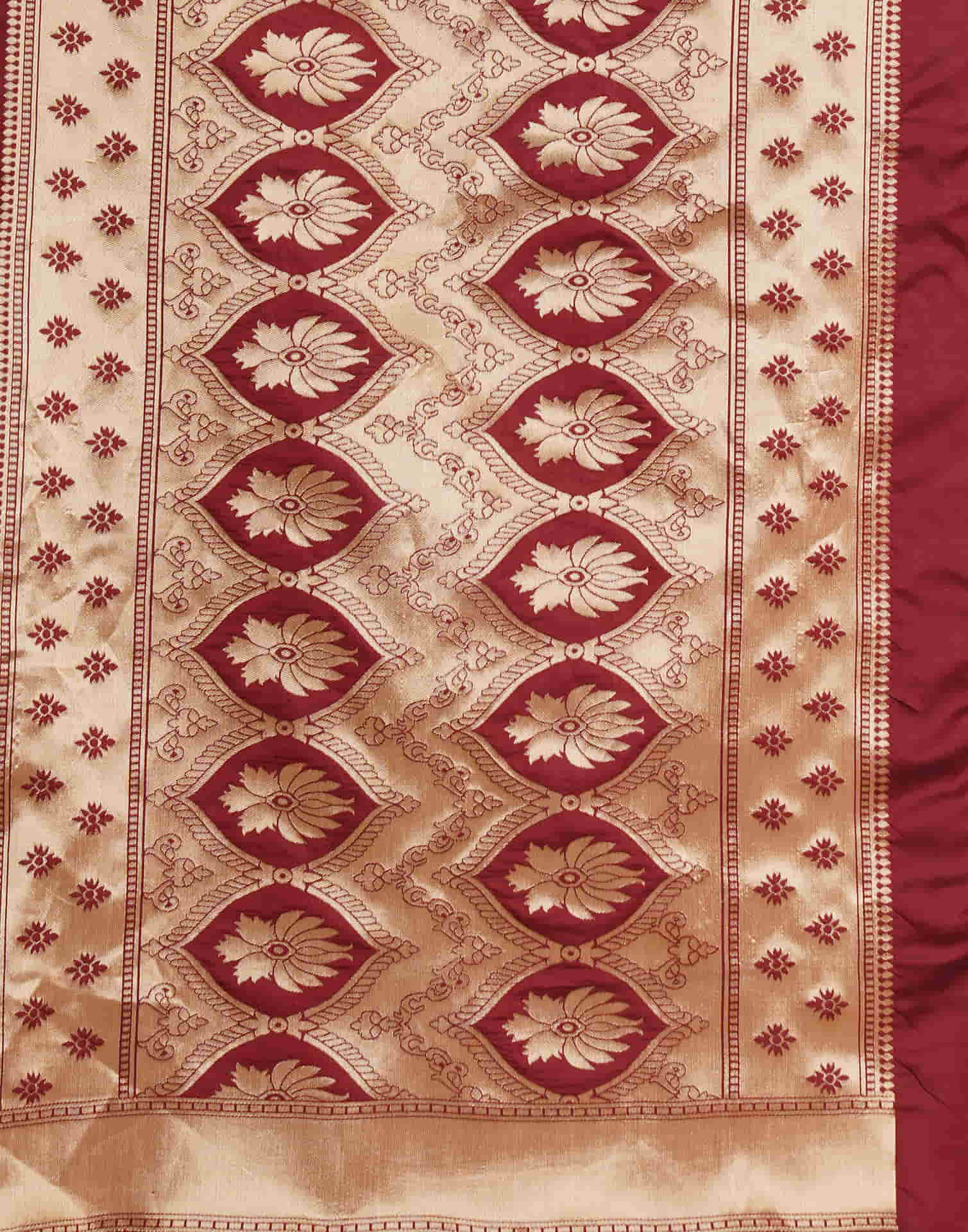 Dark Maroon Silk Woven Banarasi Saree - Image 7
