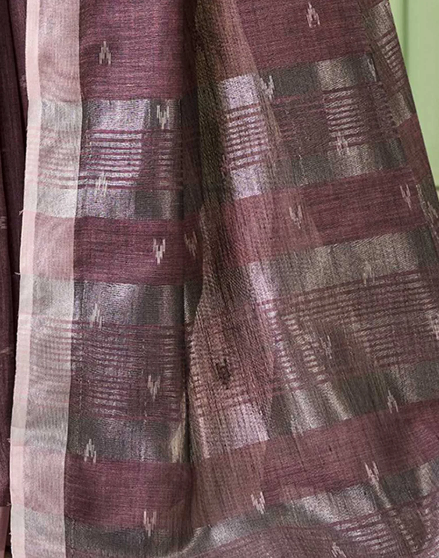 Dark Mauve Linen Silk Woven Saree - Image 6