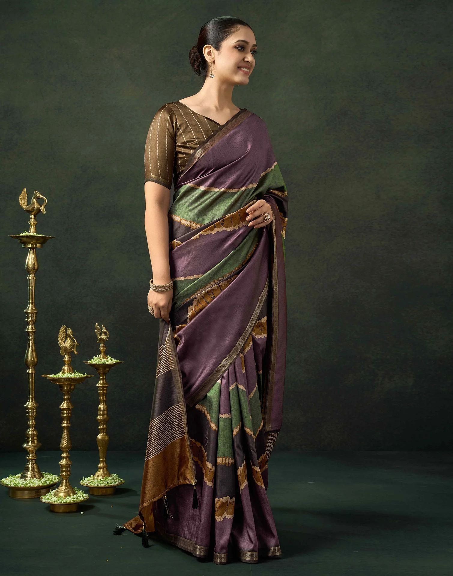 Dark Mauve Silk Printed Saree - Image 5
