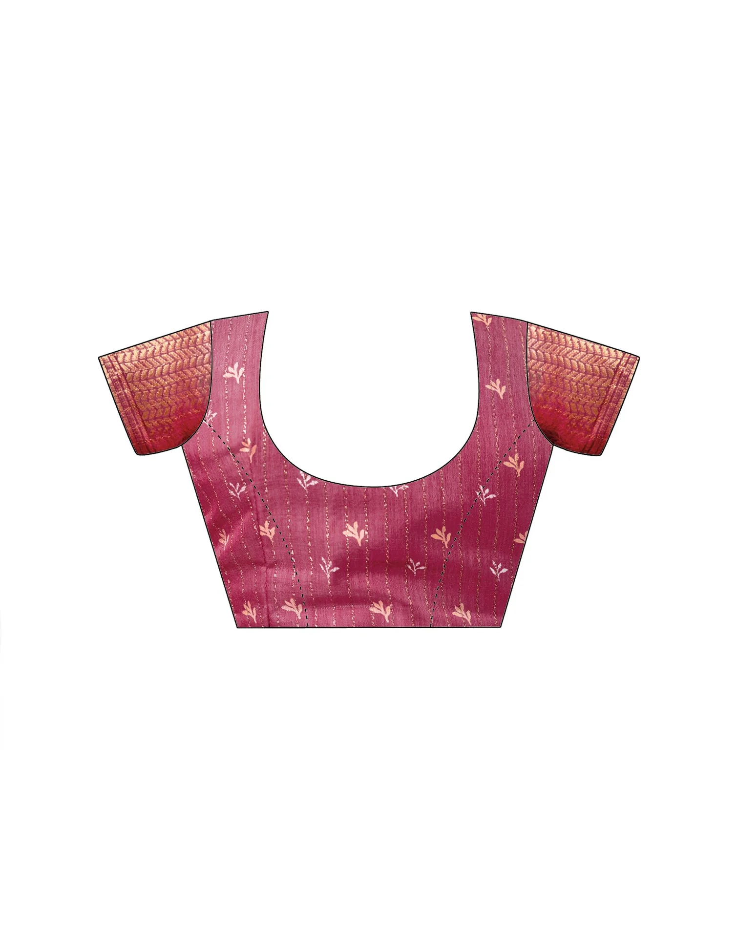 Dark Mauve Silk Printed Zari Stripe Saree - Image 15
