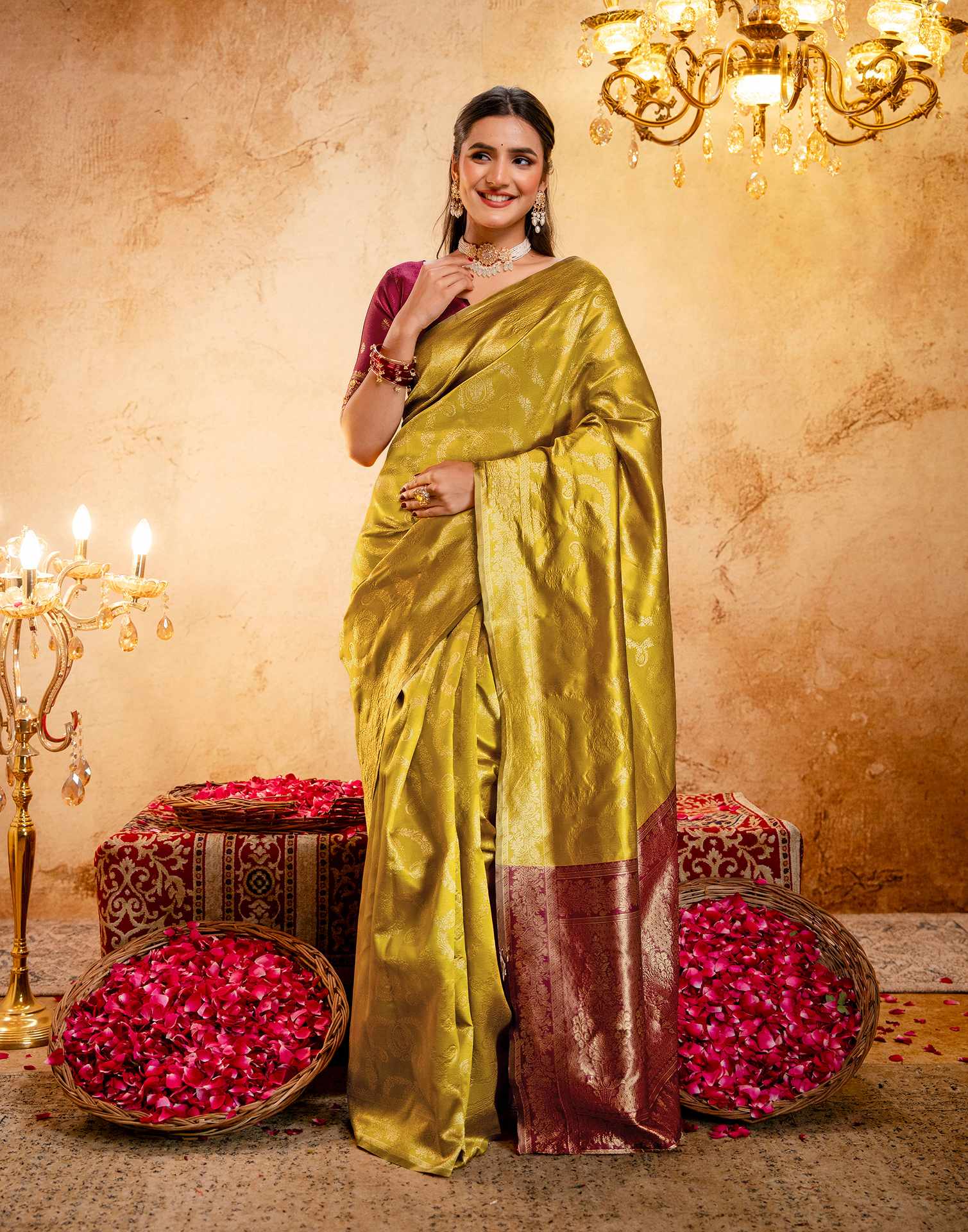 Dark Mustard Silk Woven Banarasi Saree