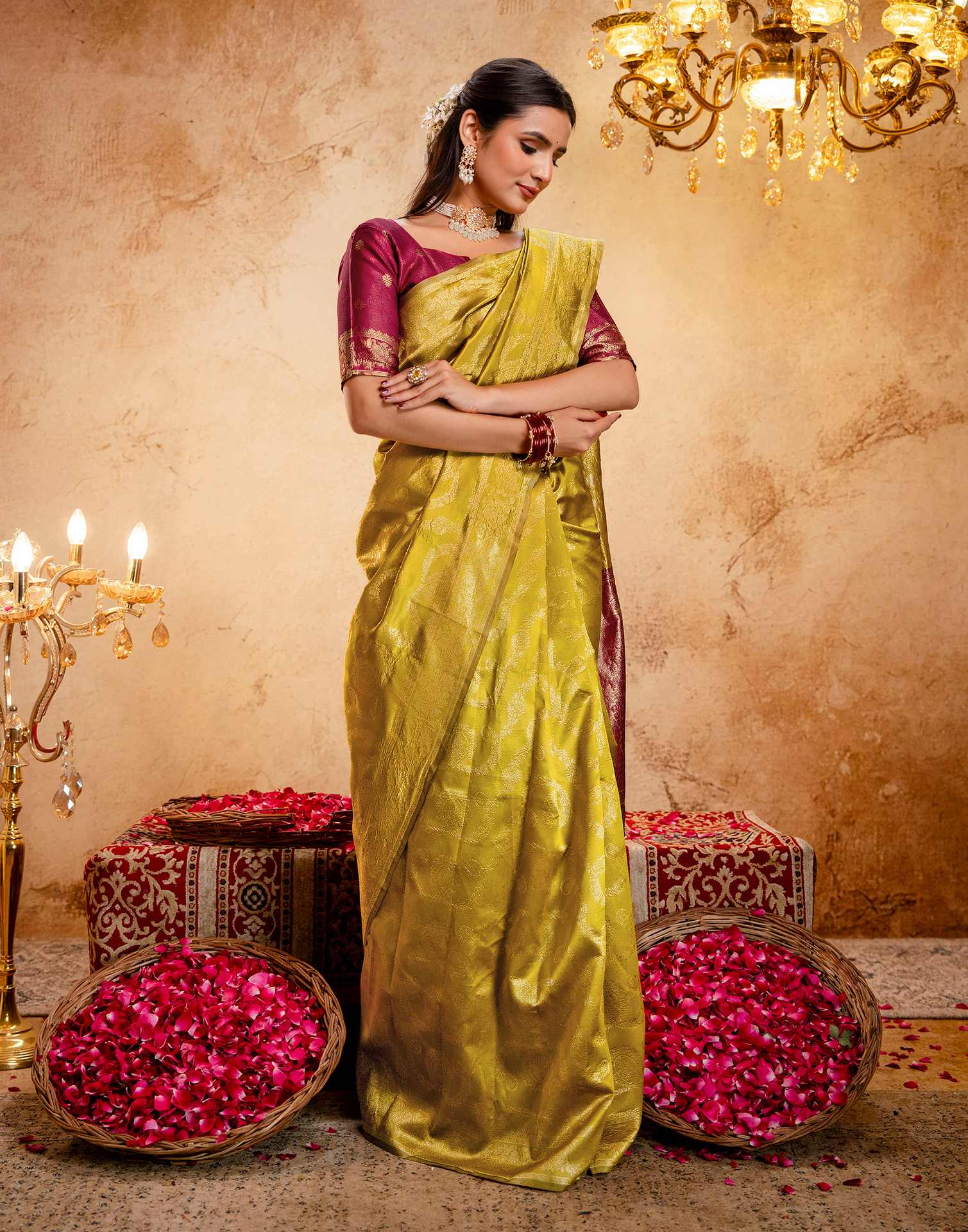 Dark Mustard Silk Woven Banarasi Saree - Image 10
