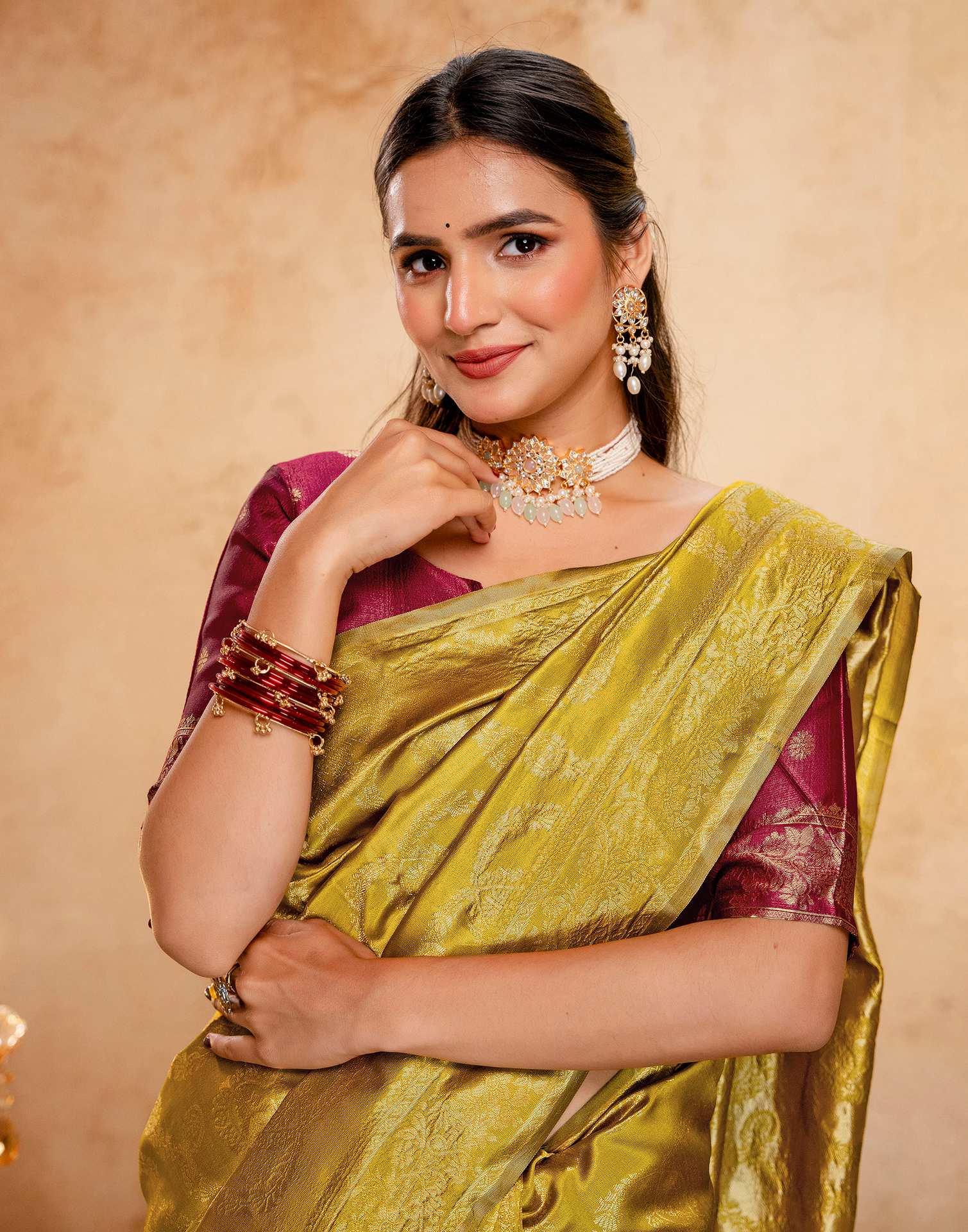 Dark Mustard Silk Woven Banarasi Saree - Image 2