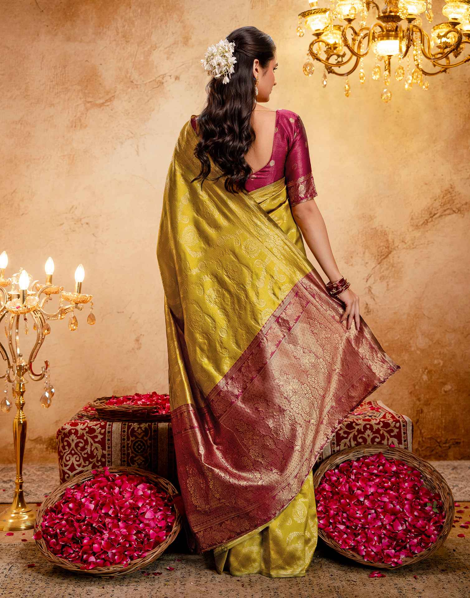 Dark Mustard Silk Woven Banarasi Saree - Image 7