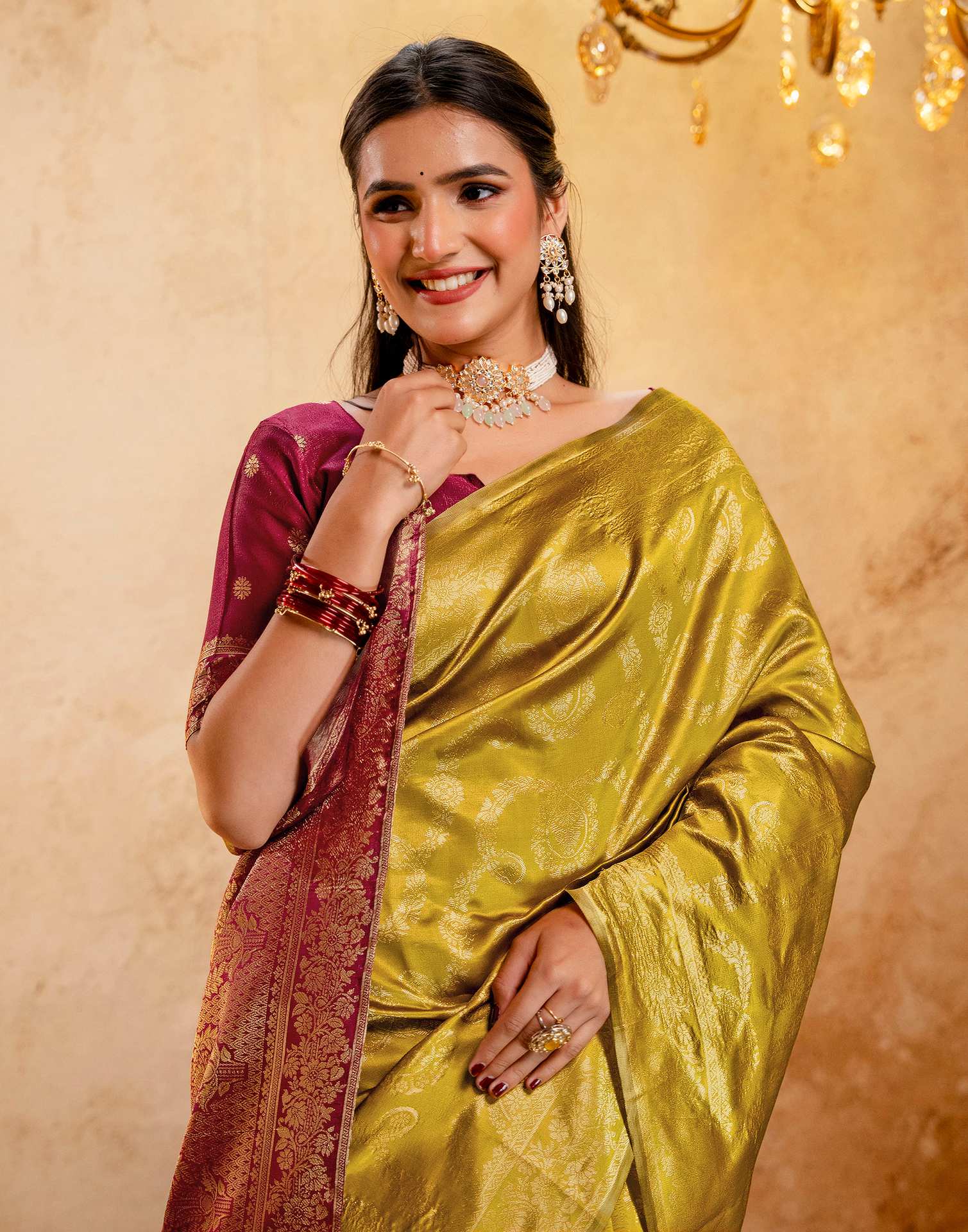 Dark Mustard Silk Woven Banarasi Saree - Image 8