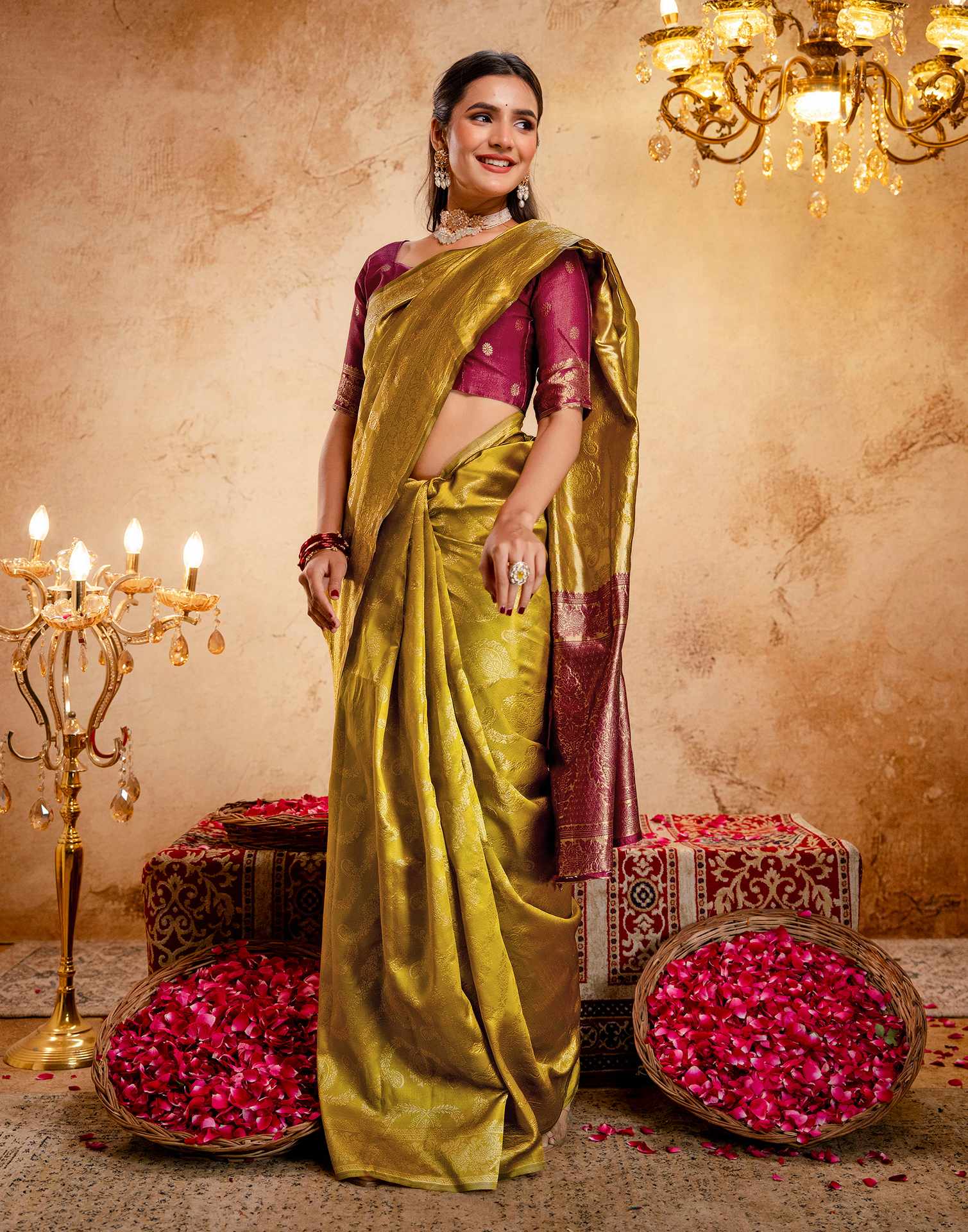 Dark Mustard Silk Woven Banarasi Saree - Image 9