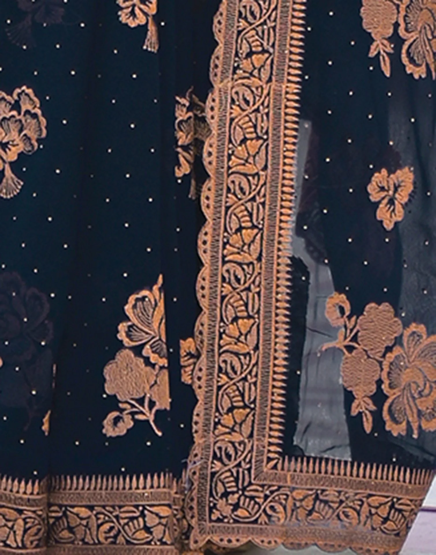 Dark Navy Blue Georgette Embroidery Embellished Saree - Image 8