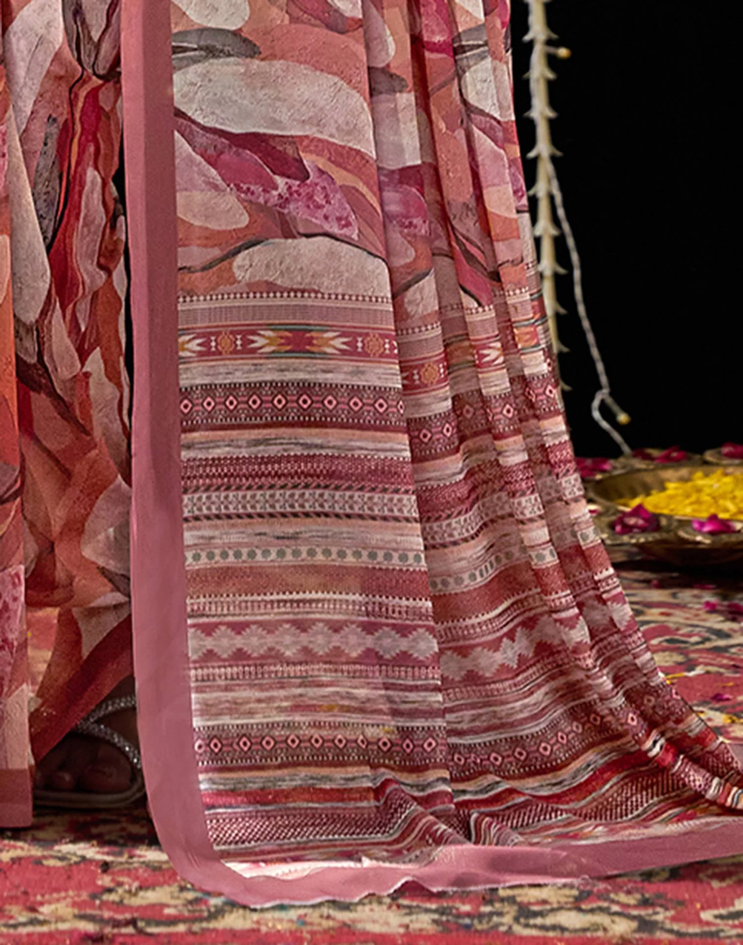 Dark Peach Georgette Printed Saree - Image 6