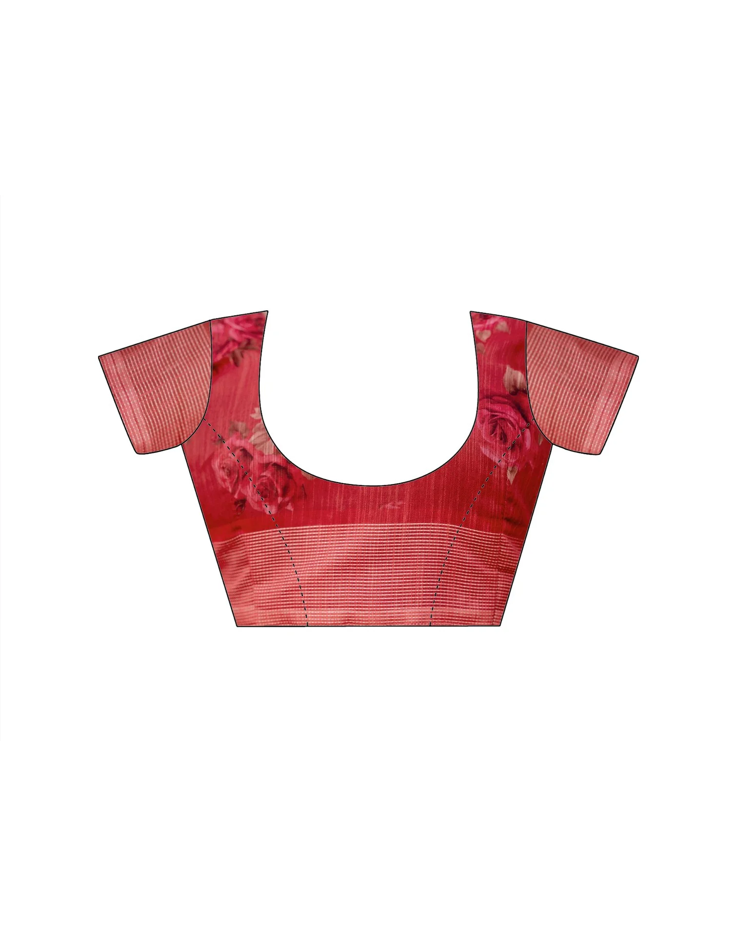 Dark Peach Linen Floral Printed Saree - Image 11