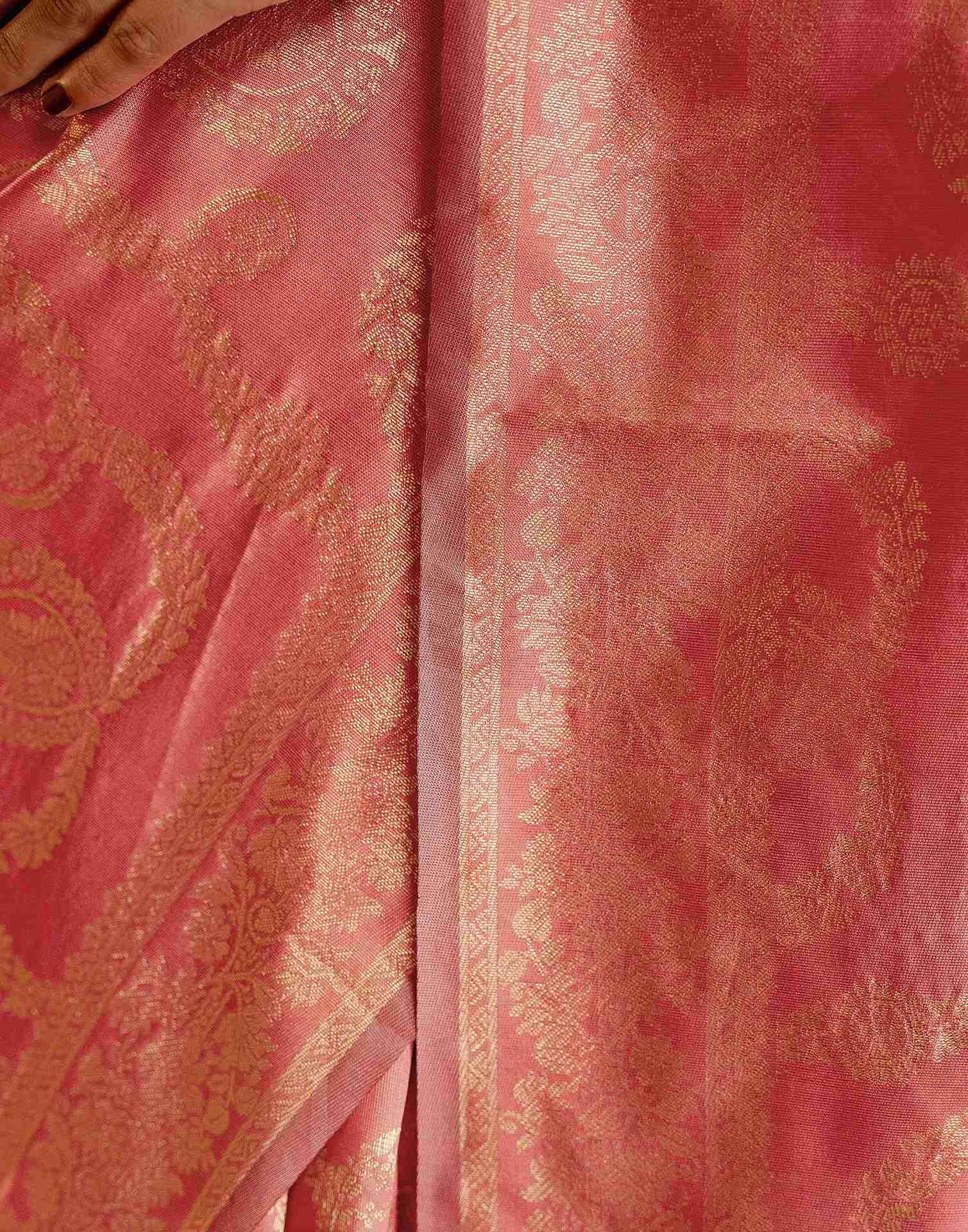 Dark Peach Silk Woven Banarasi Saree - Image 13