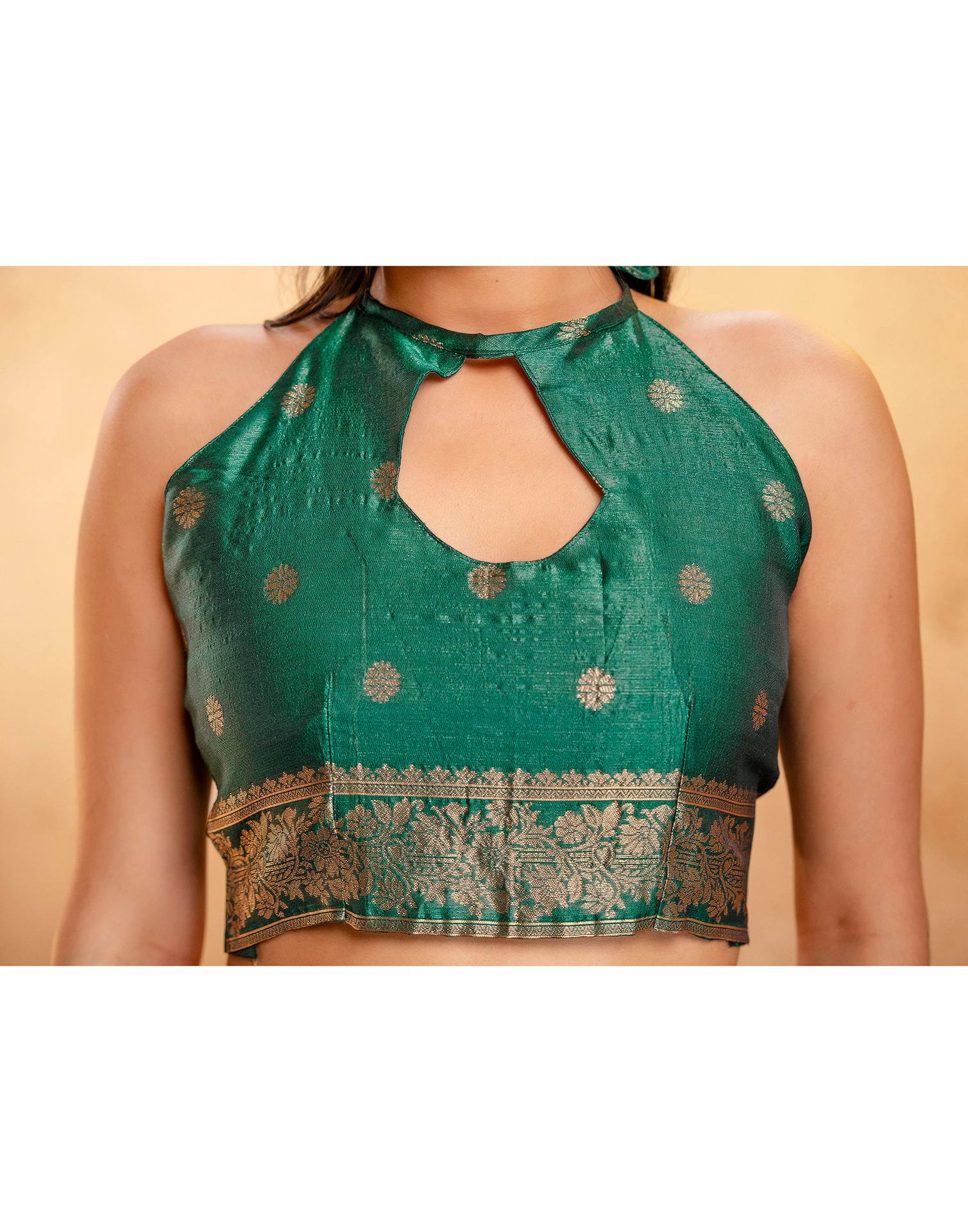 Dark Peach Silk Woven Banarasi Saree - Image 14