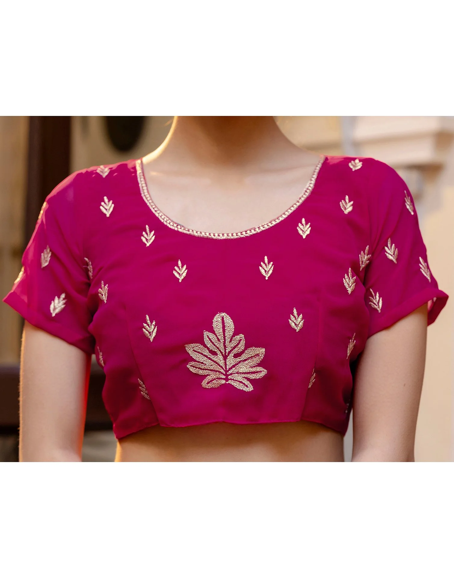 Dark Pink Georgette Embroidery Saree - Image 13