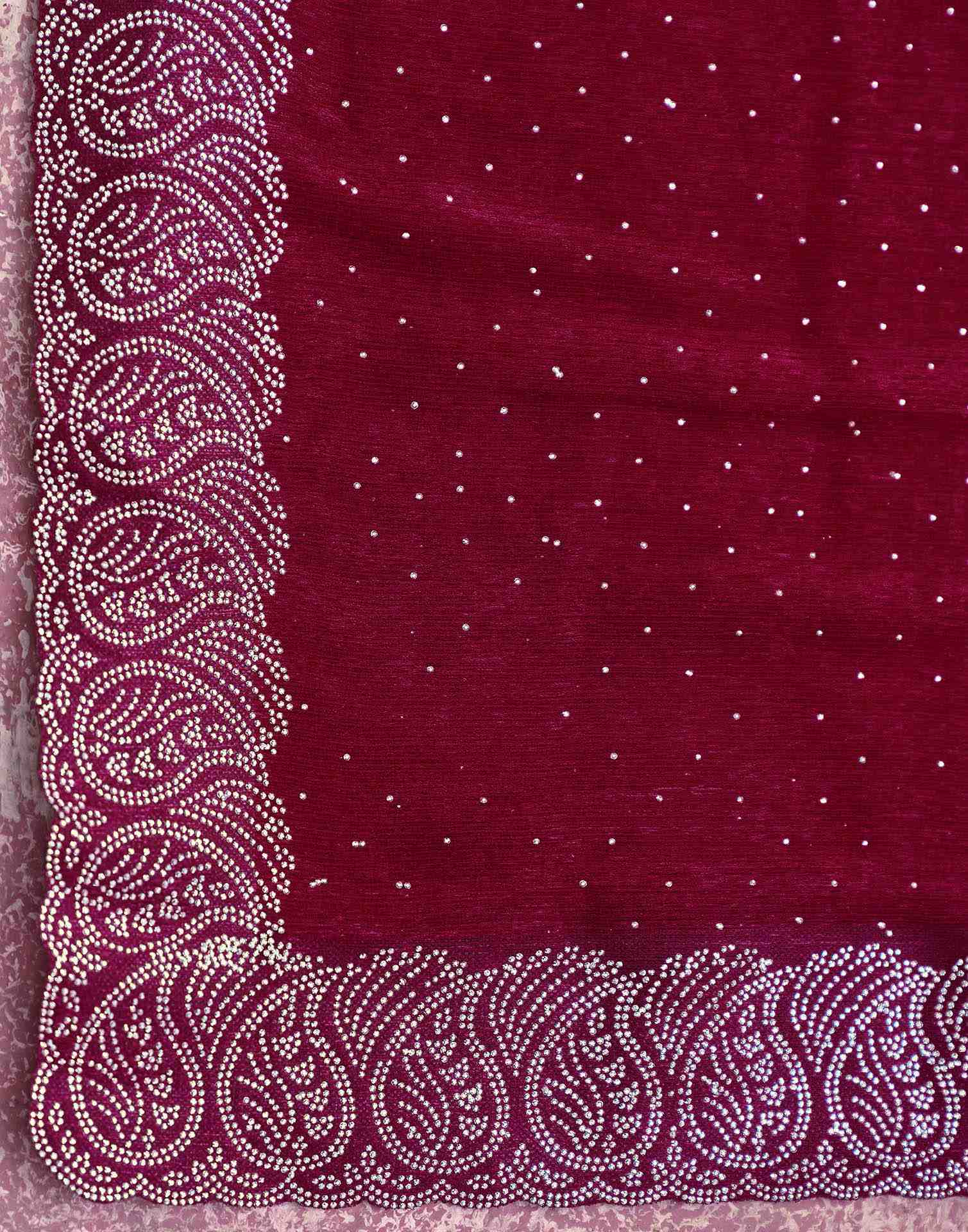 Dark Pink Shimmer Stone Work Swarovski Saree - Image 7