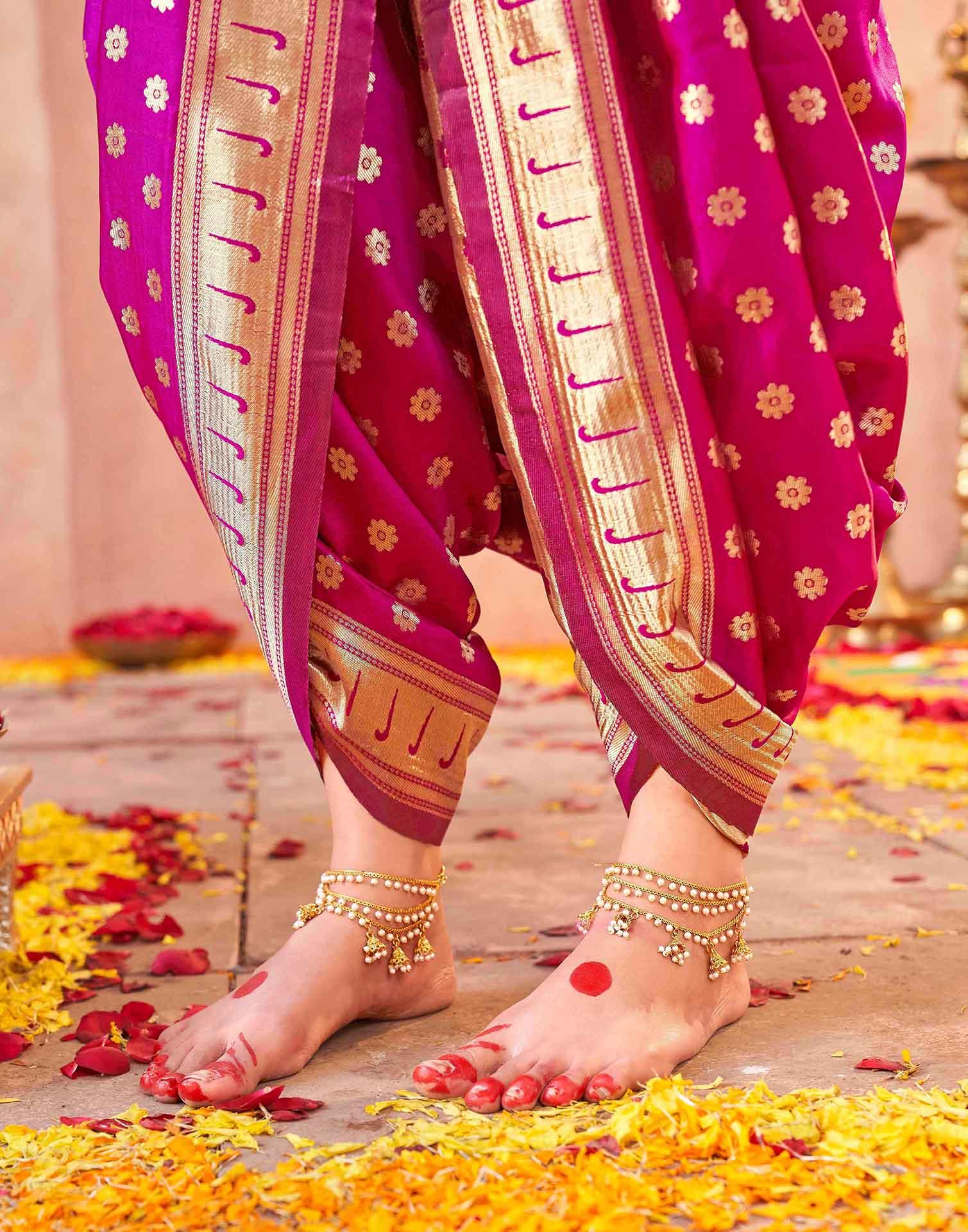 Dark Pink Silk Woven Paithani Saree - Image 7