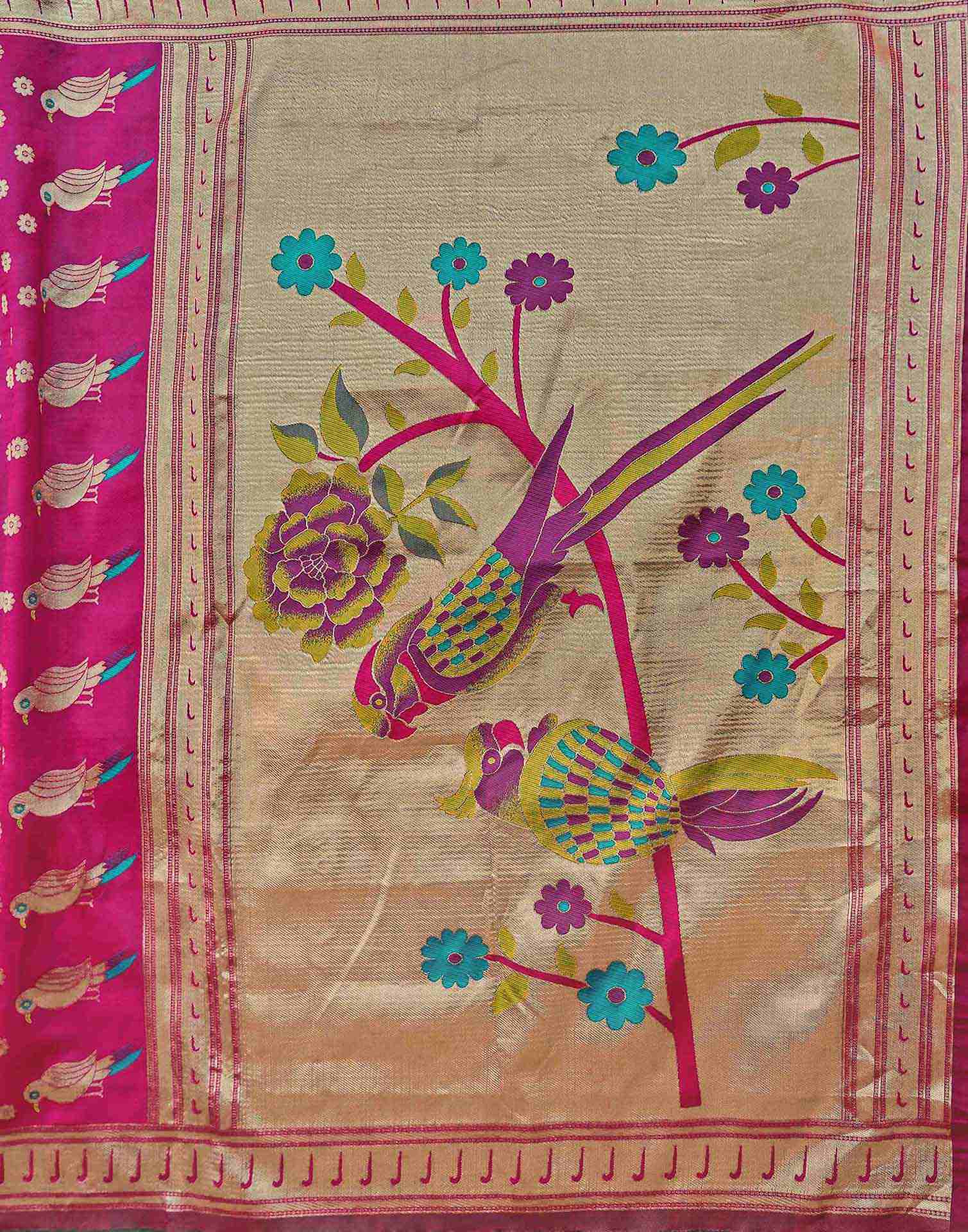 Dark Pink Silk Woven Paithani Saree - Image 9