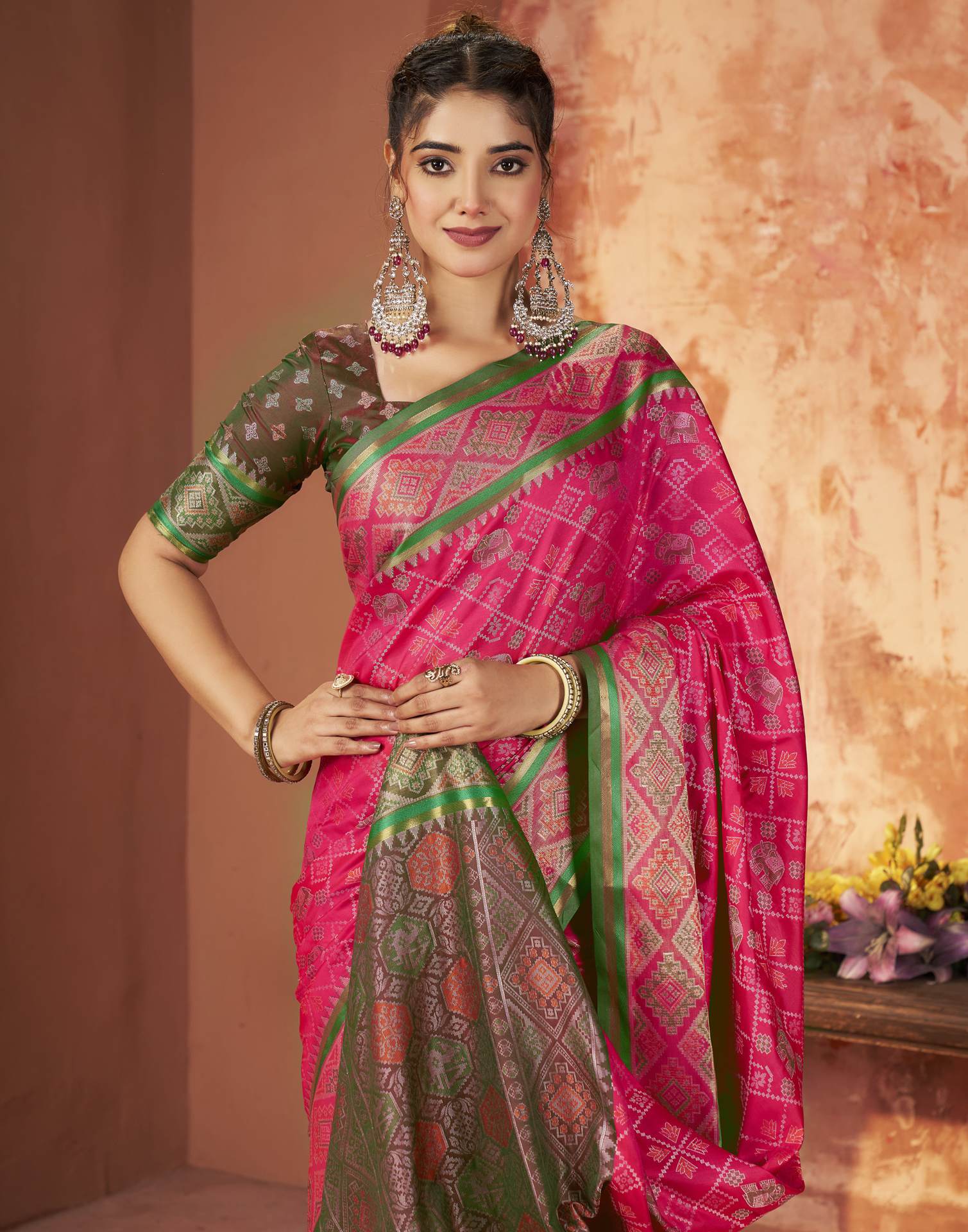 Dark Pink Silk Woven Patola Saree - Image 2