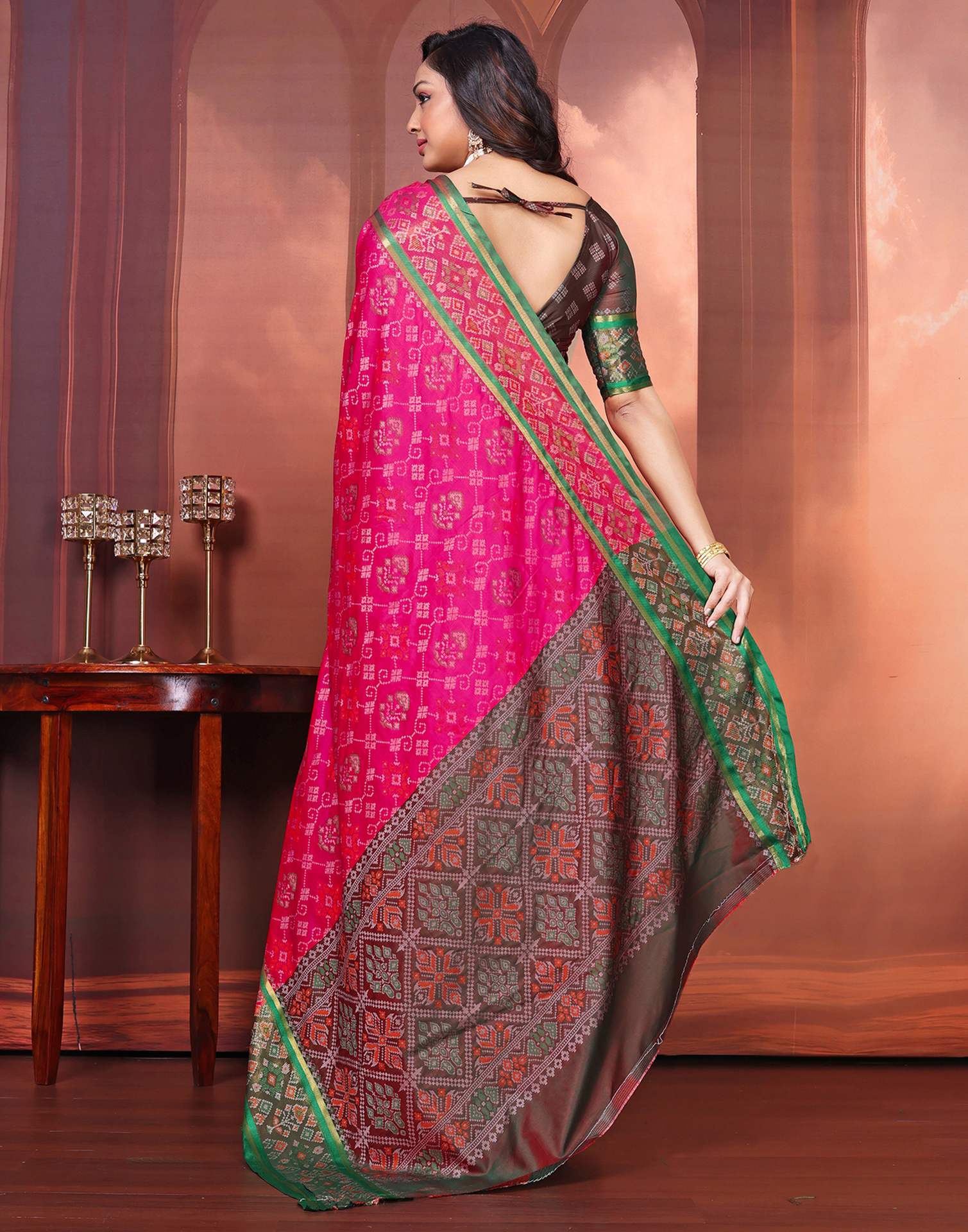 Dark Pink Silk Woven Patola Saree - Image 6